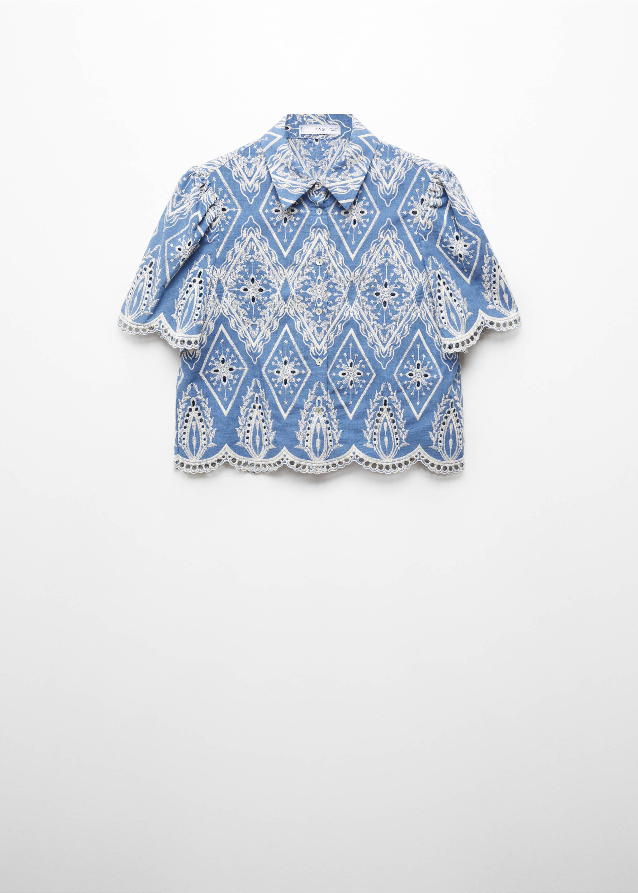 Embroidered openwork shirt - Article without model, Blue. Ref: 67008647-00.