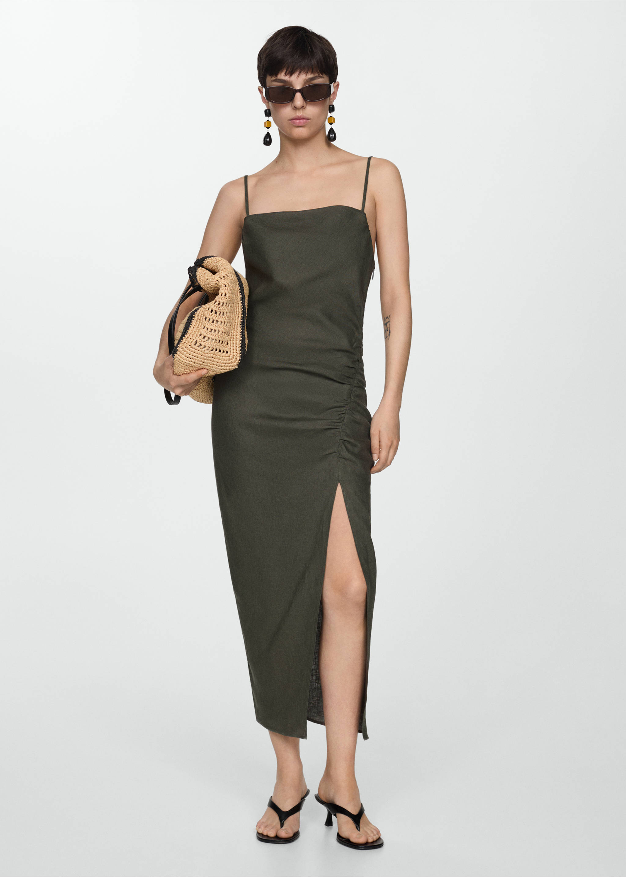 Draped detail slit dress - General plane, Dark Green. Ref: 67008652-00.