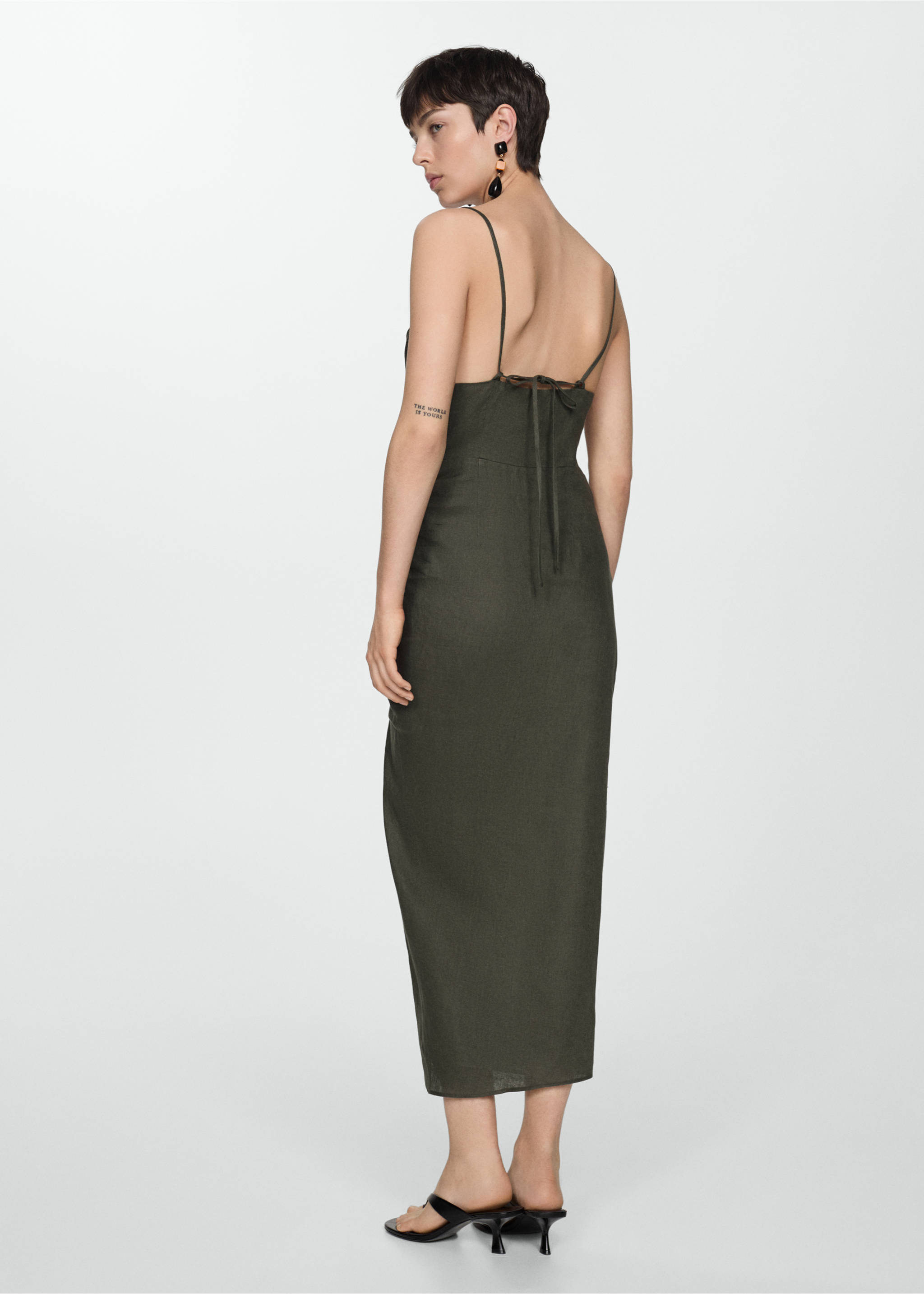 Draped detail slit dress - Reverse of the article, Dark Green. Ref: 67008652-00.
