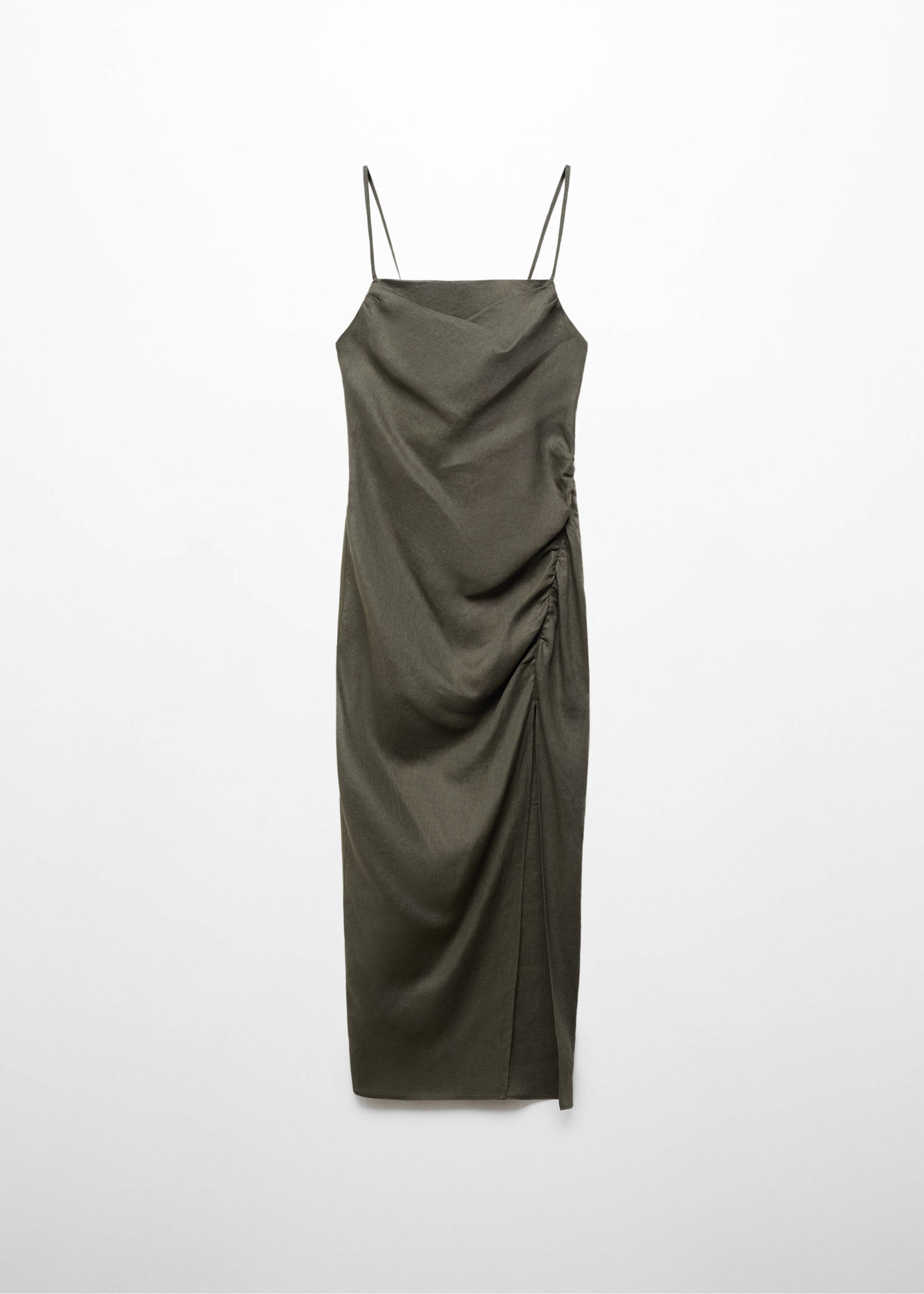 Draped detail slit dress - Article without model, Dark Green. Ref: 67008652-00.