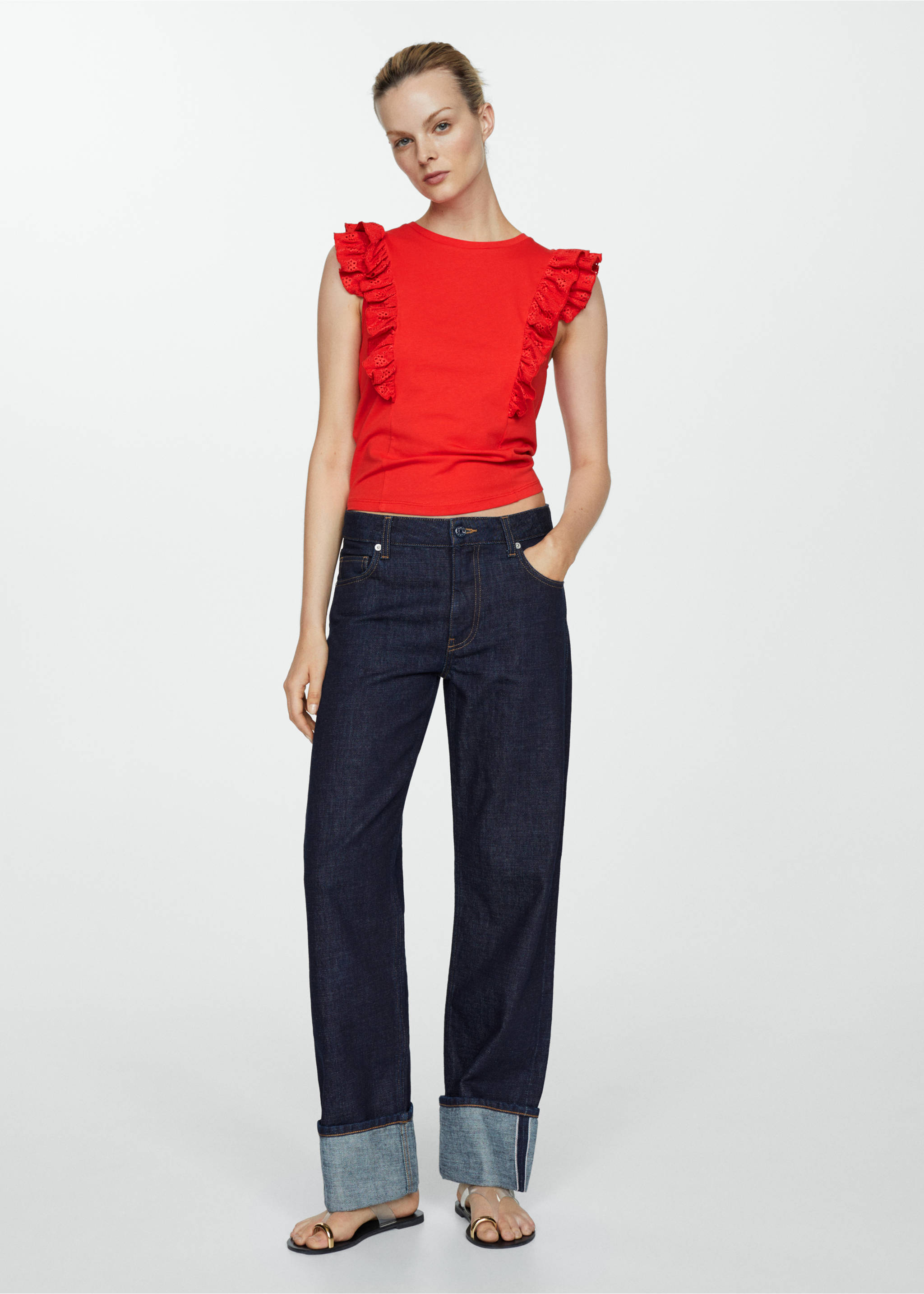 Camiseta algodón volantes - Plano general, Rojo. Ref: 67008659-00.