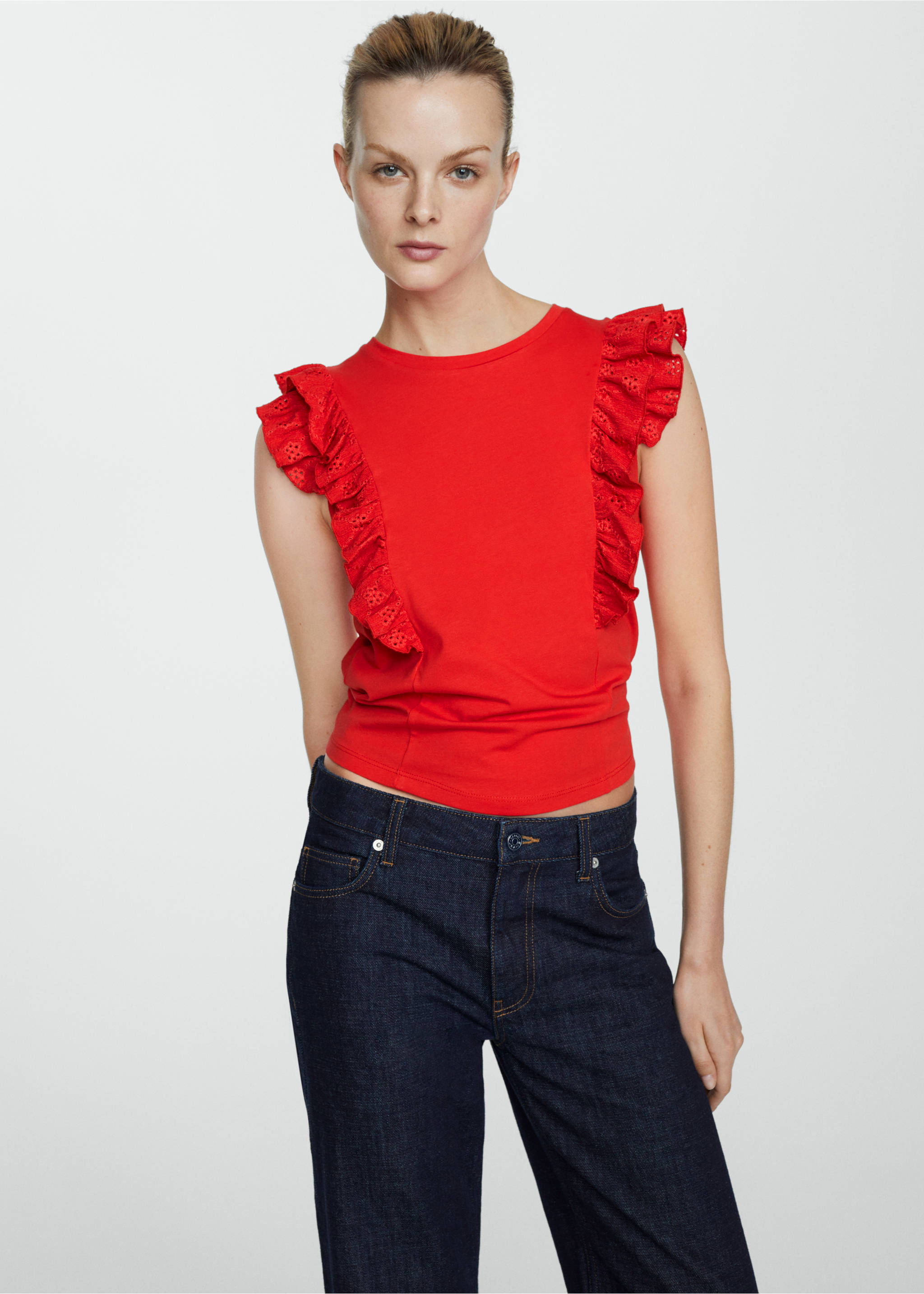 Camiseta algodón volantes - Plano medio, Rojo. Ref: 67008659-00.