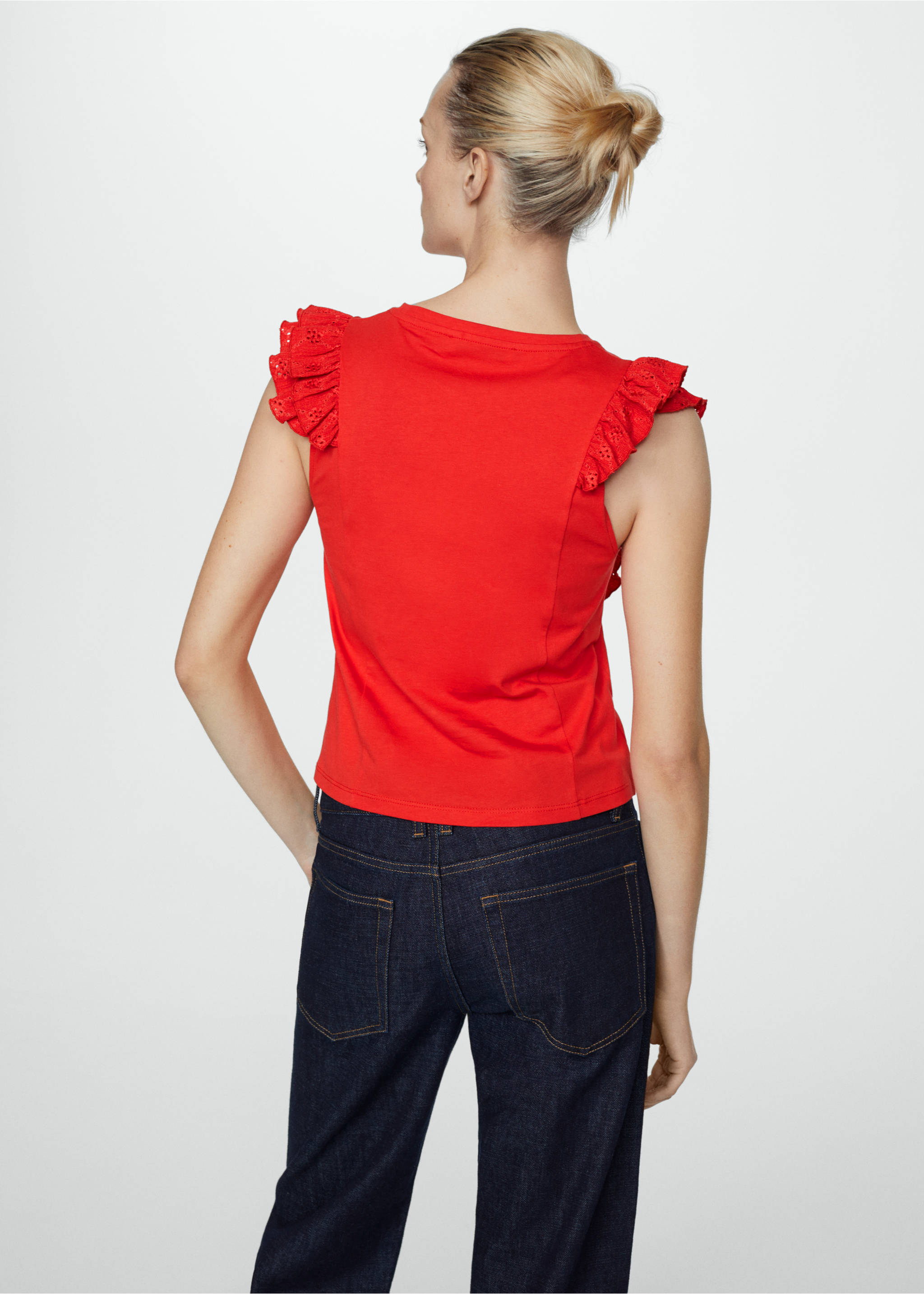 Camiseta algodón volantes - Reverso del artículo, Rojo. Ref: 67008659-00.