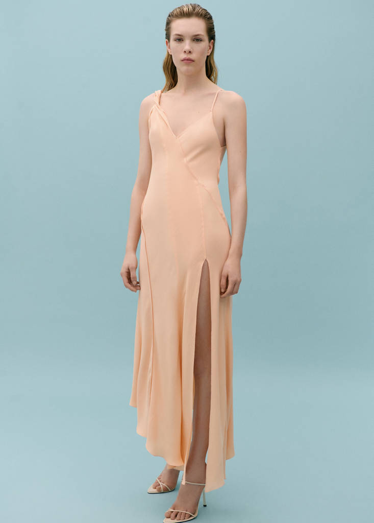 MANGO - Robe asymétrique coutures décoratives pêche - S