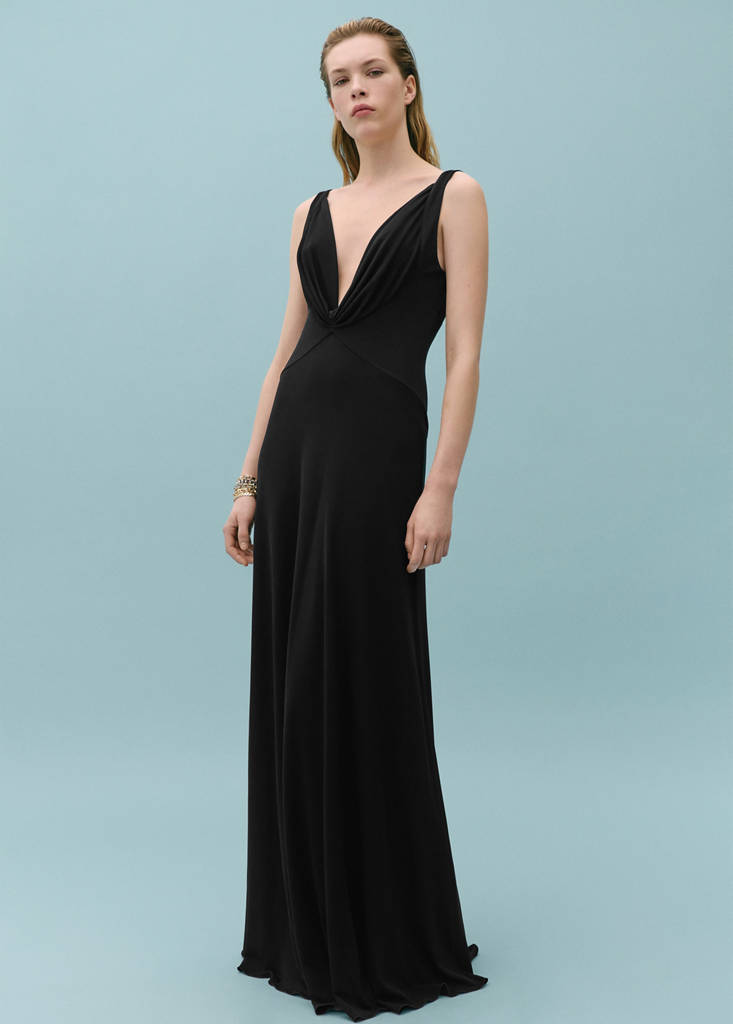 MANGO - Robe maille encolure drapée noir - L