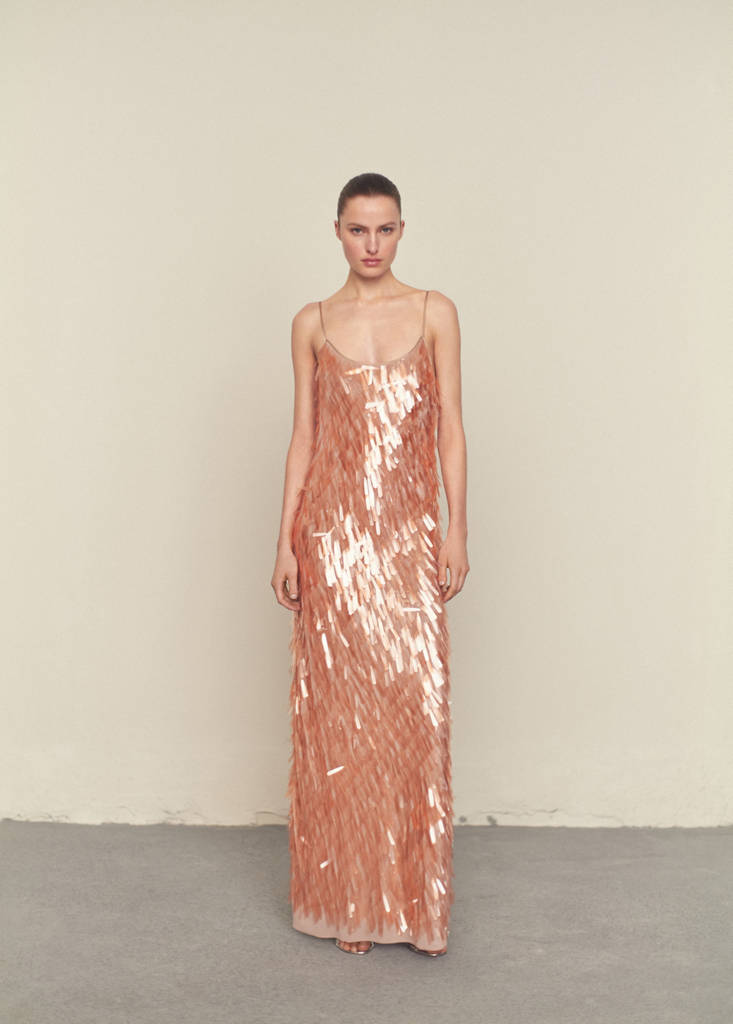 MANGO - Robe décolletée paillettes forme de goutte rose pastel - S