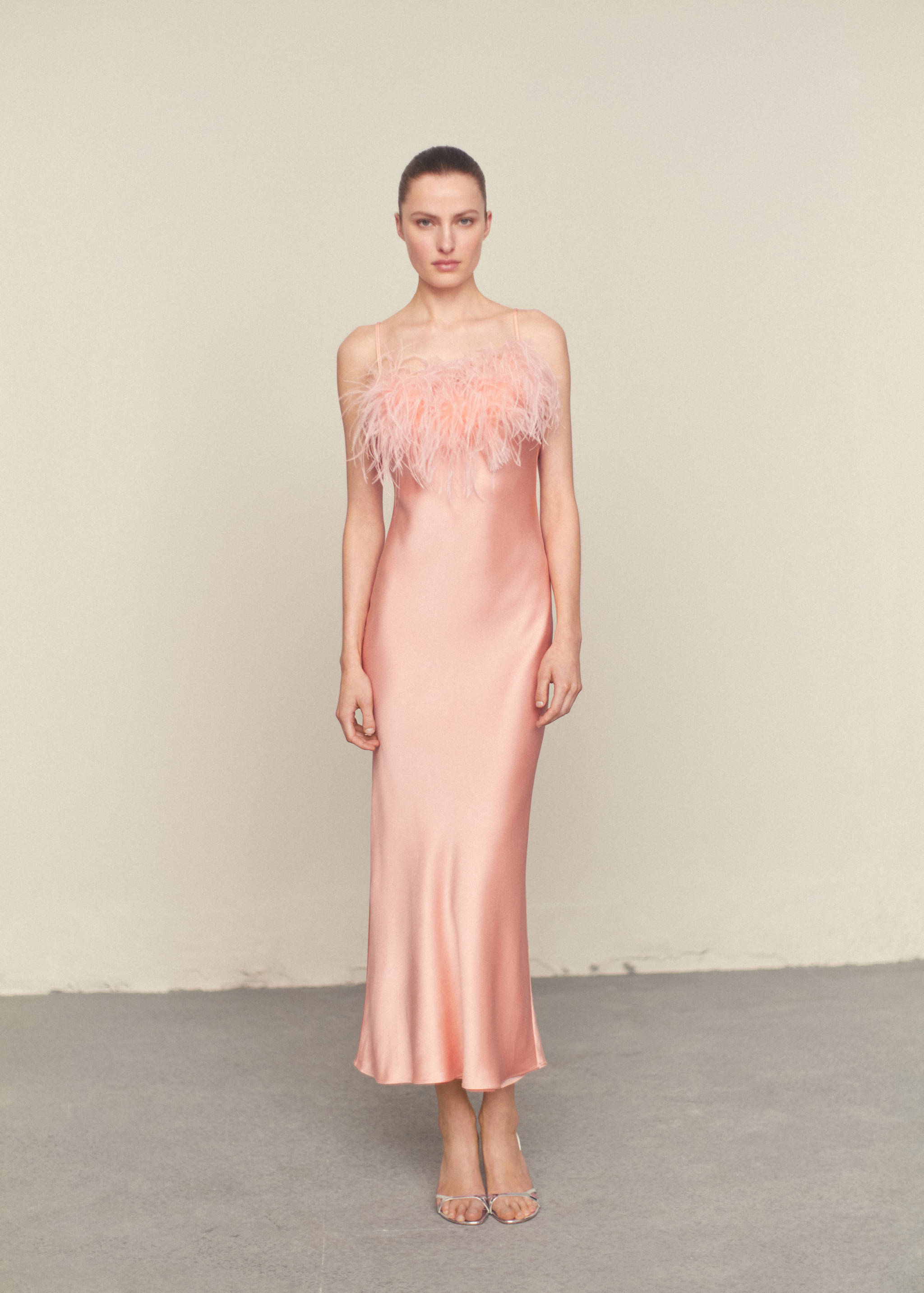 Satenska haljina s detalje perja - Opći prikaz