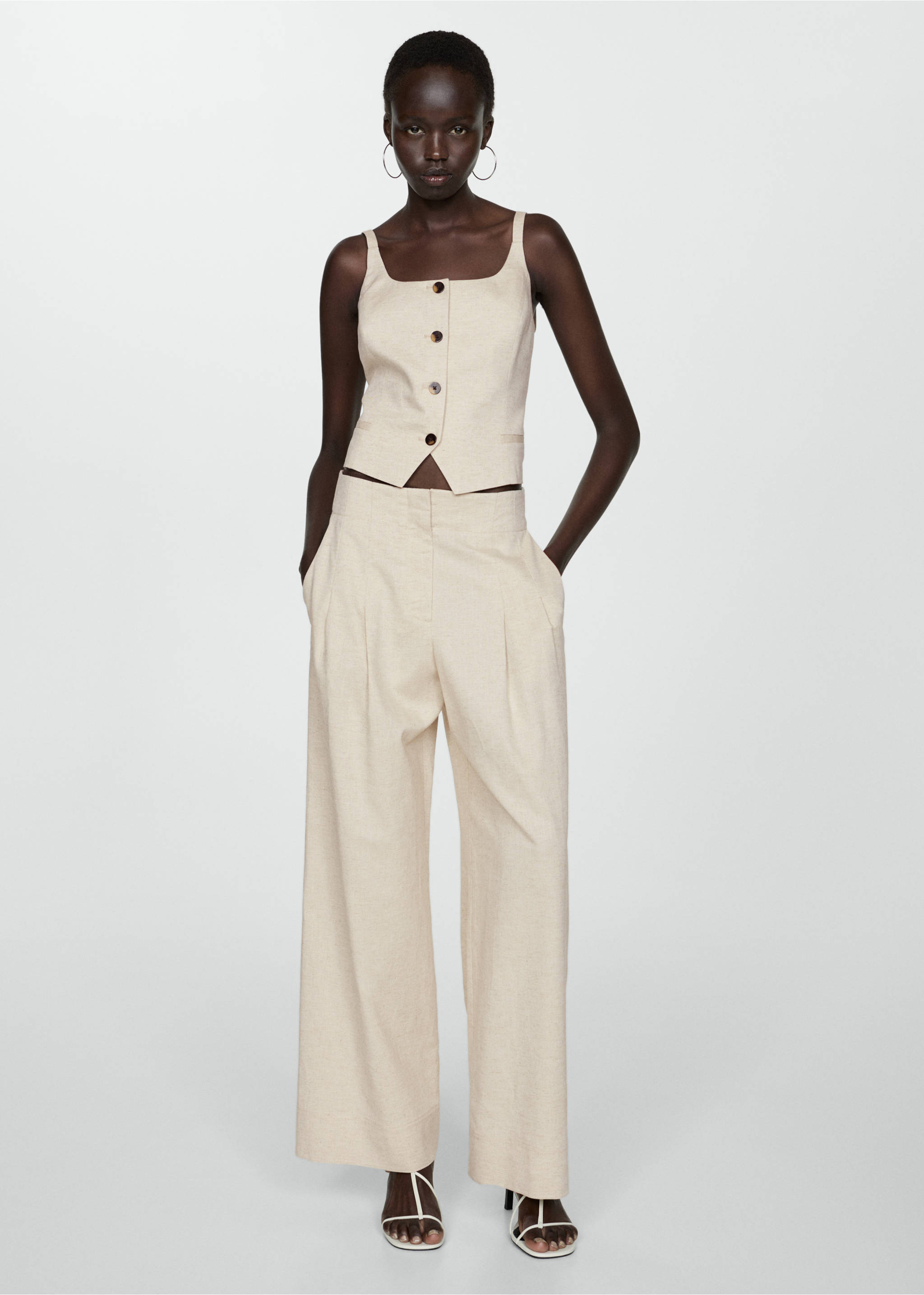 Wide leg pleated trousers - General plane, Ecru. Ref: 67009406-00.