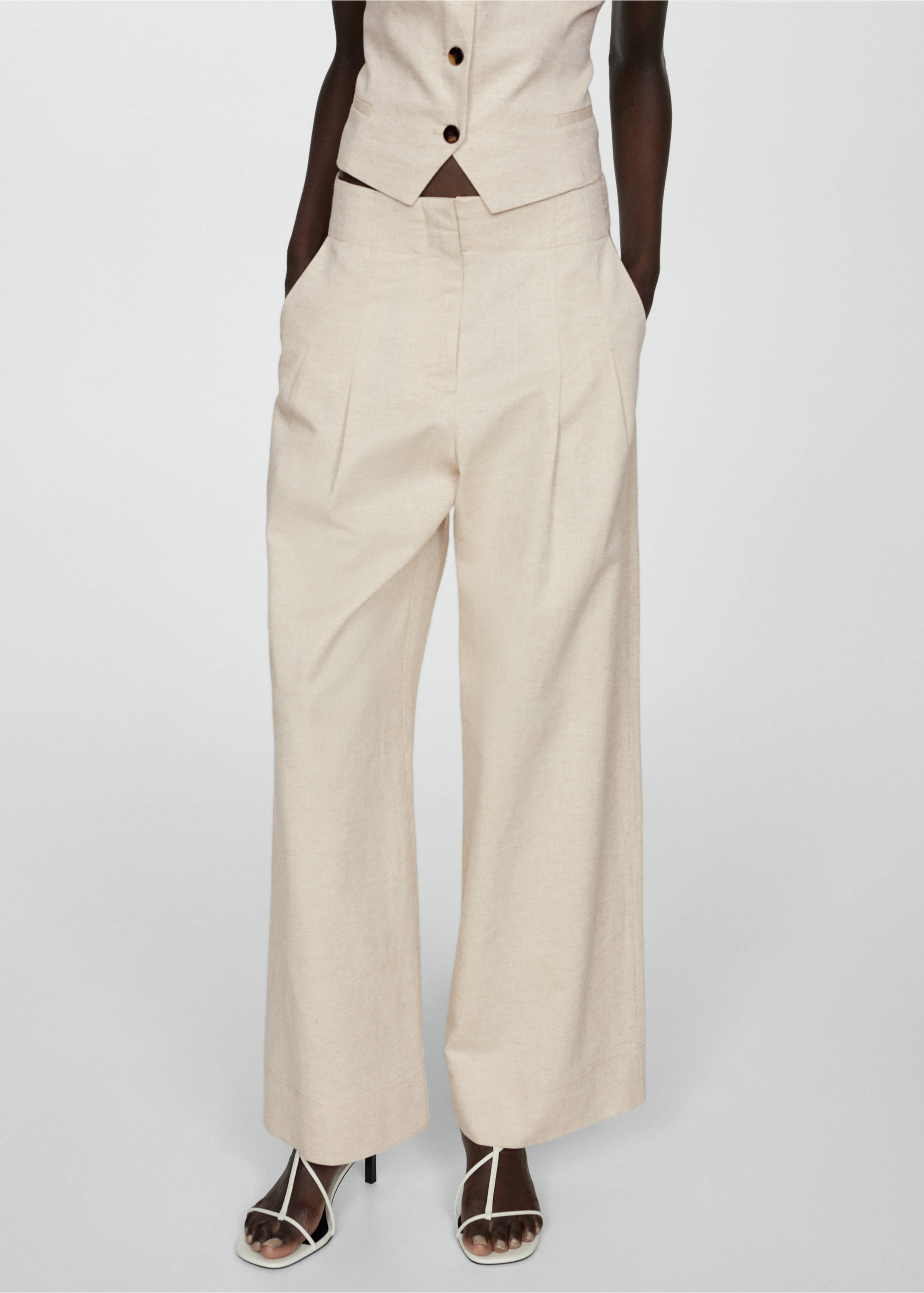Wide leg pleated trousers - Medium plane, Ecru. Ref: 67009406-00.