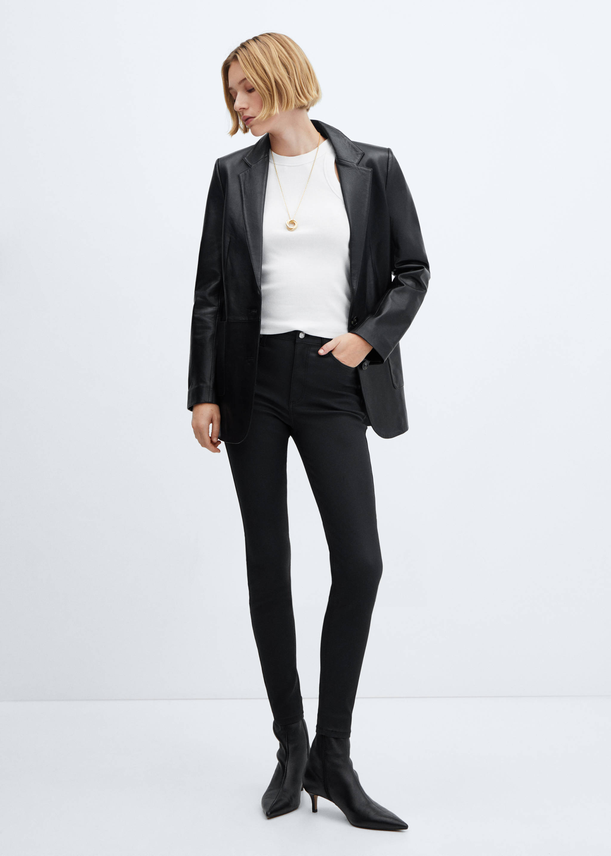 Waxed high-rise skinny jeans - General plane