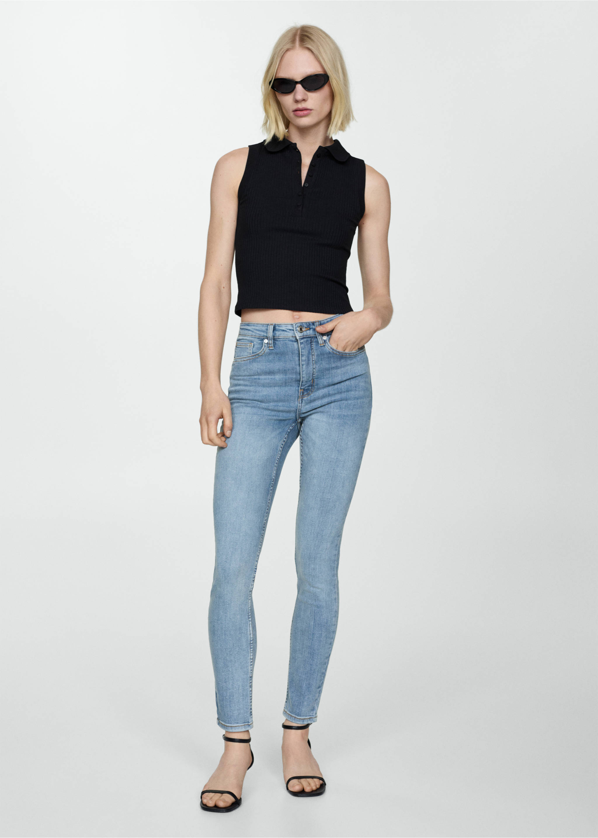 جينز بخصر عالي skinny - رؤية عامة, أزرق متوسط. Ref: 67010288-00.