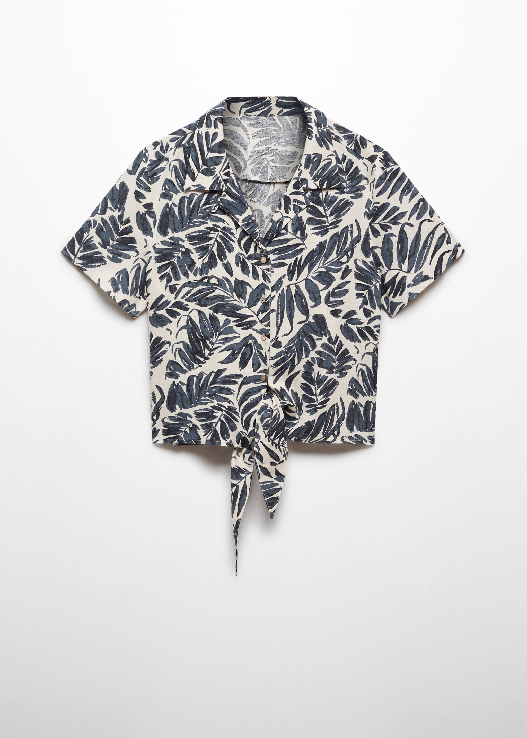 Linen-blend short-sleeve shirt - Article without model, Dark Navy. Ref: 67010448-00.