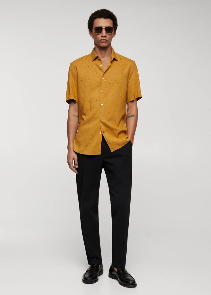 Mirco-print short sleeve shirt — Beige