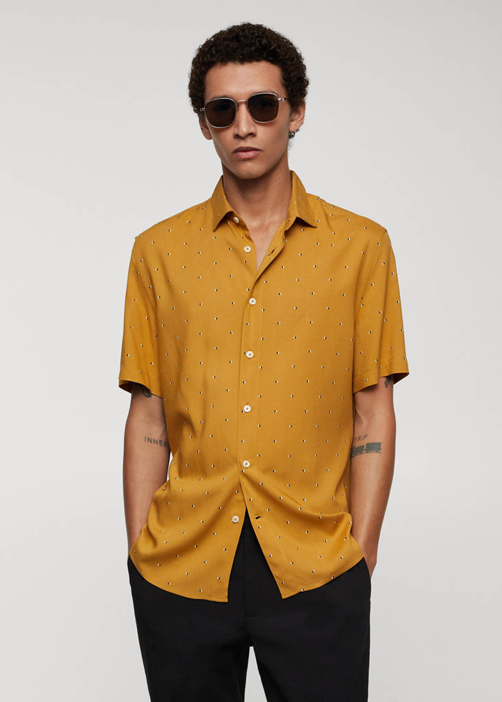 Mirco-print short sleeve shirt — Beige