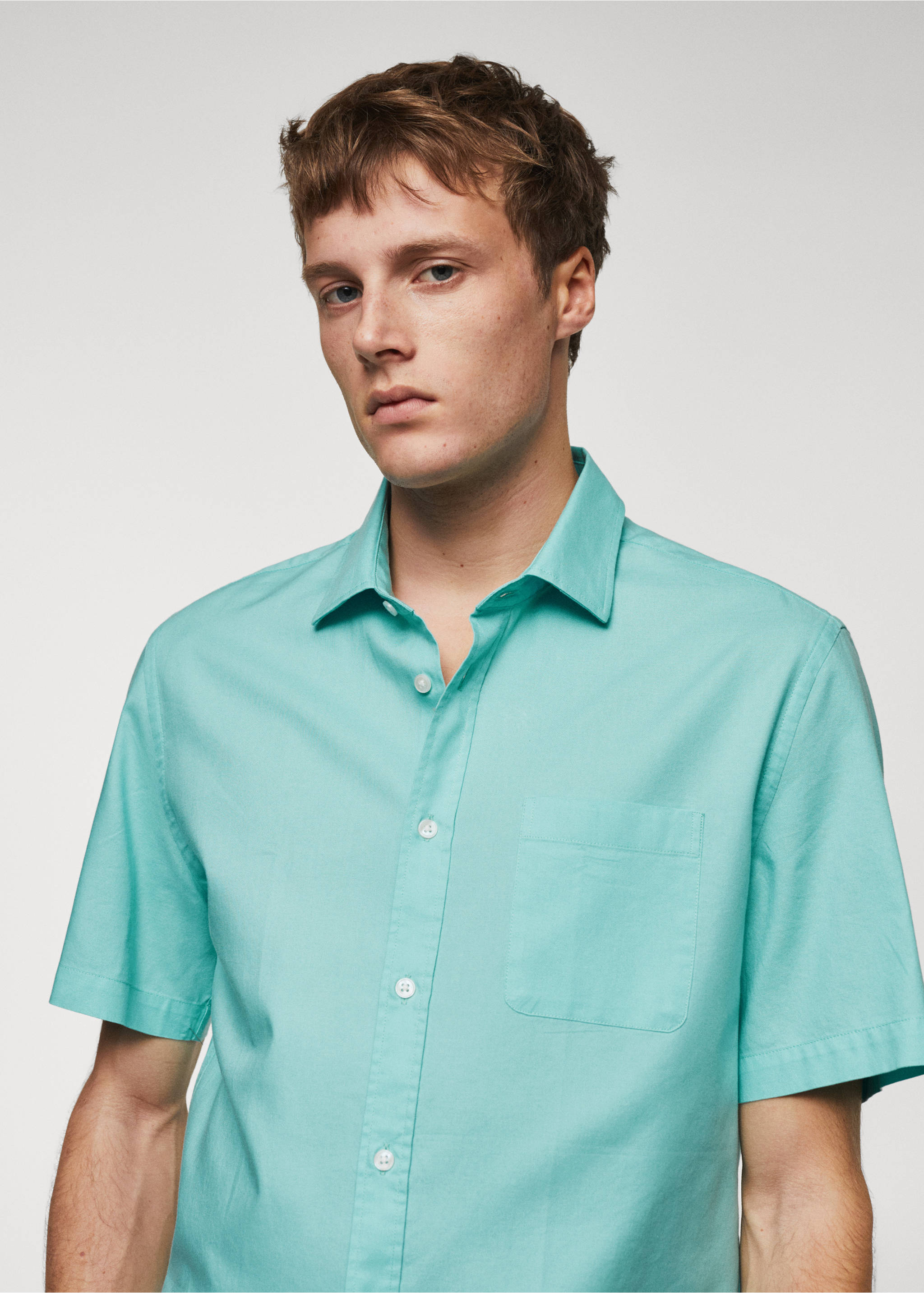 Regular fit Oxford cotton shirt - Details of the article 1, Aqua Green. Ref: 67010459-00.