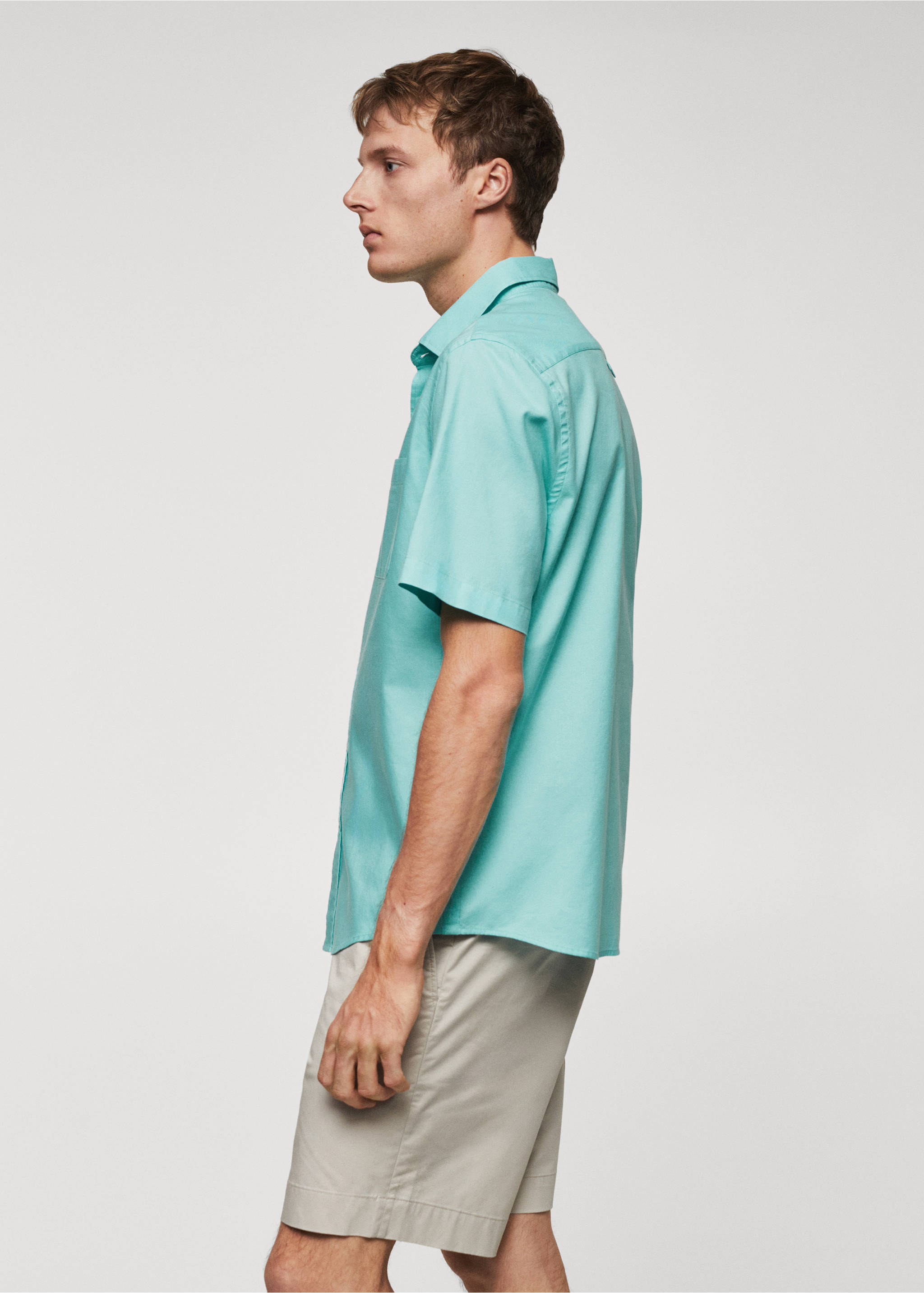 Regular fit Oxford cotton shirt - Details of the article 2, Aqua Green. Ref: 67010459-00.