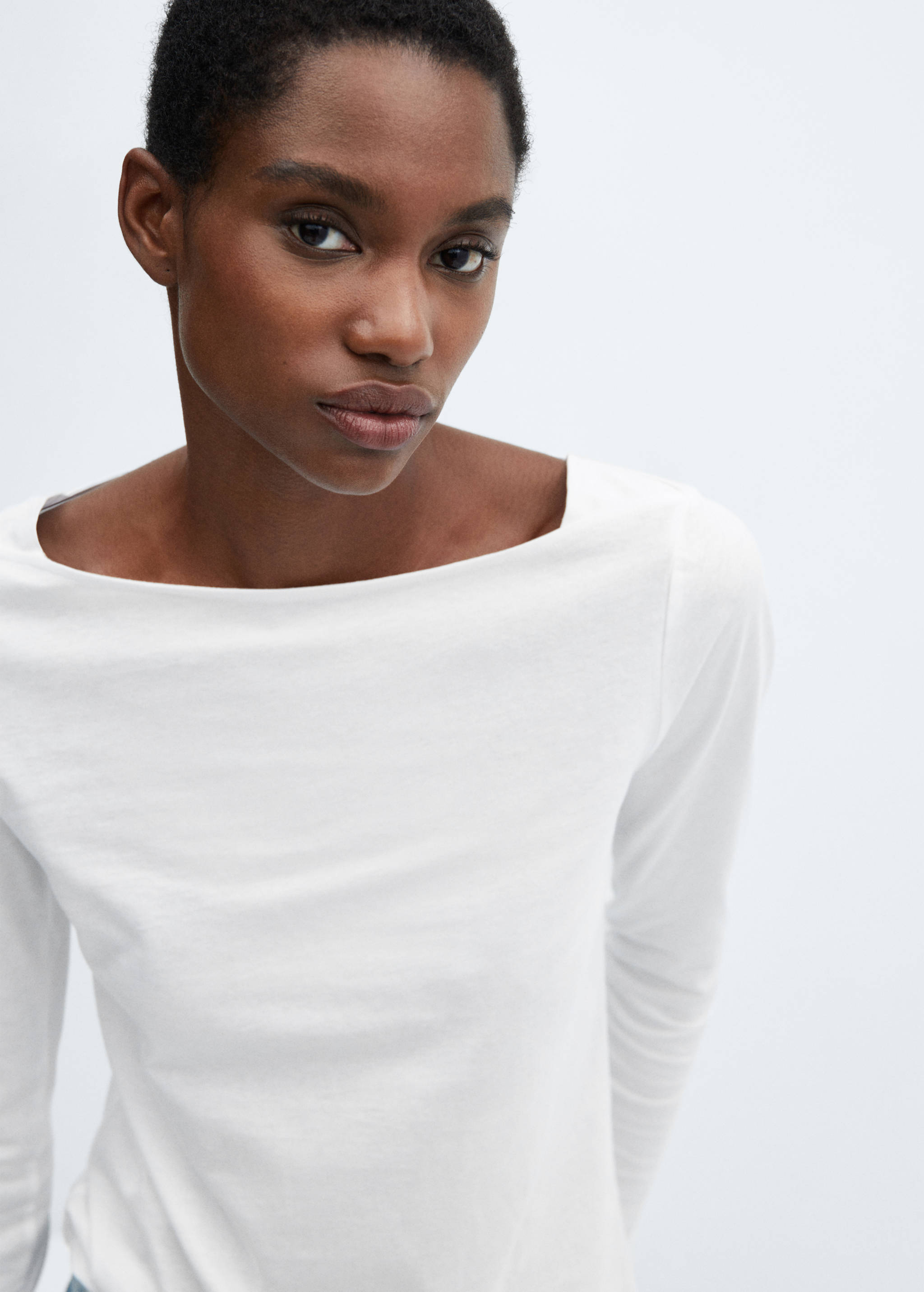 棉质船型领T恤 - null