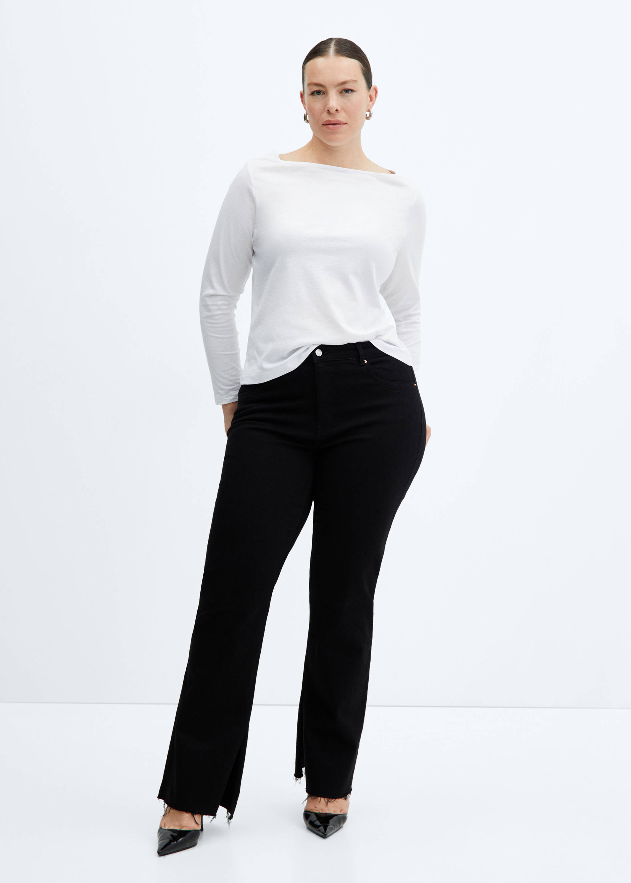 棉质船型领T恤 - null