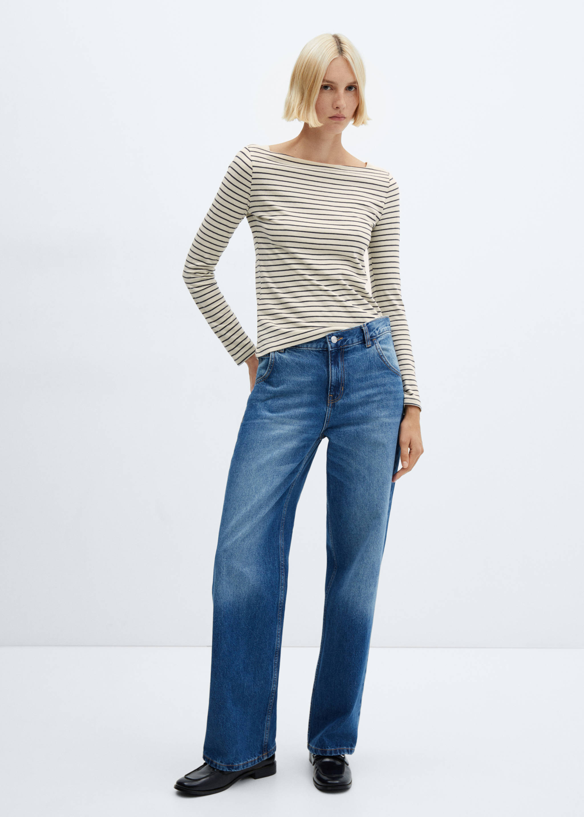 棉质船型领T恤 - null