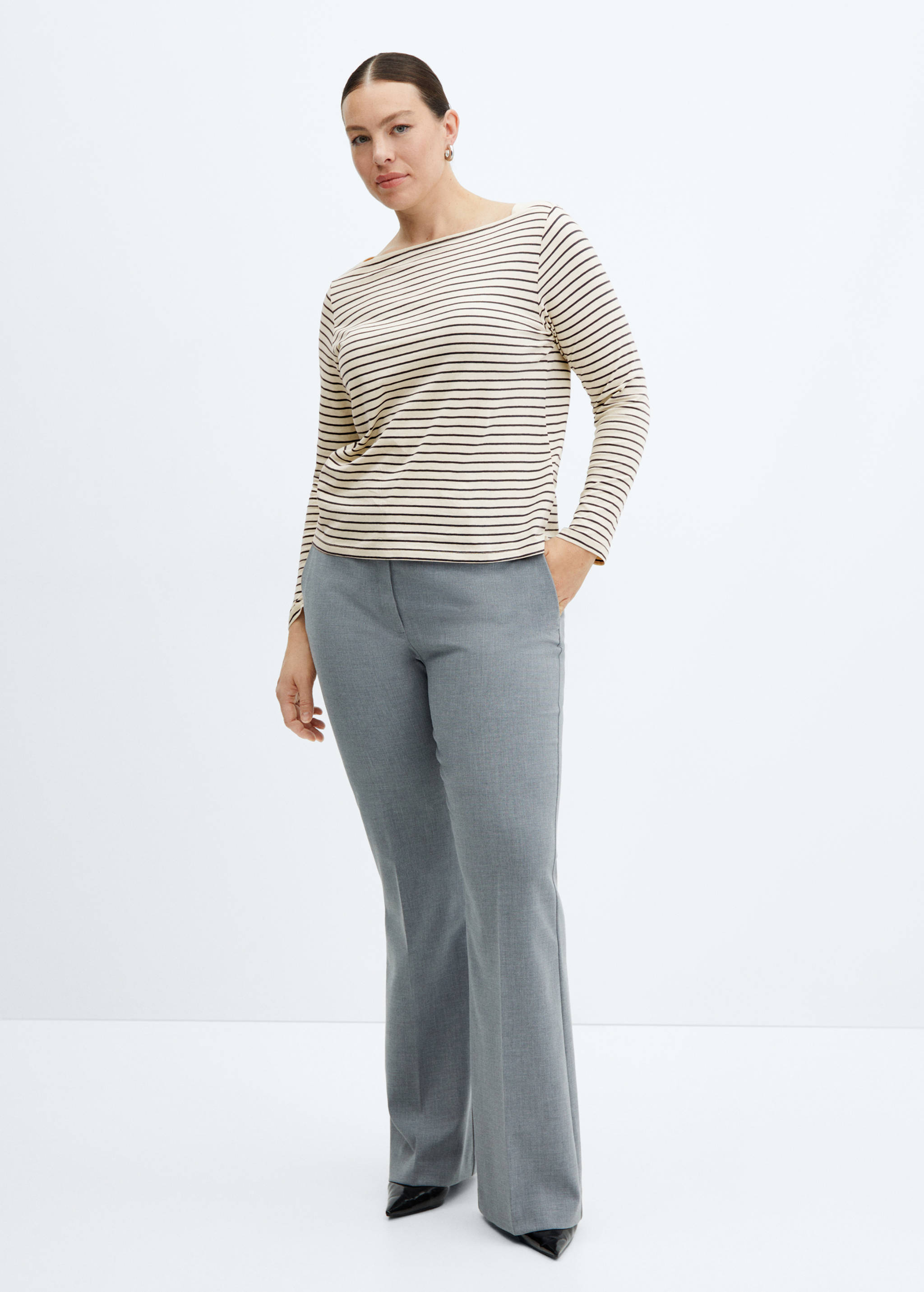 棉质船型领T恤 - null