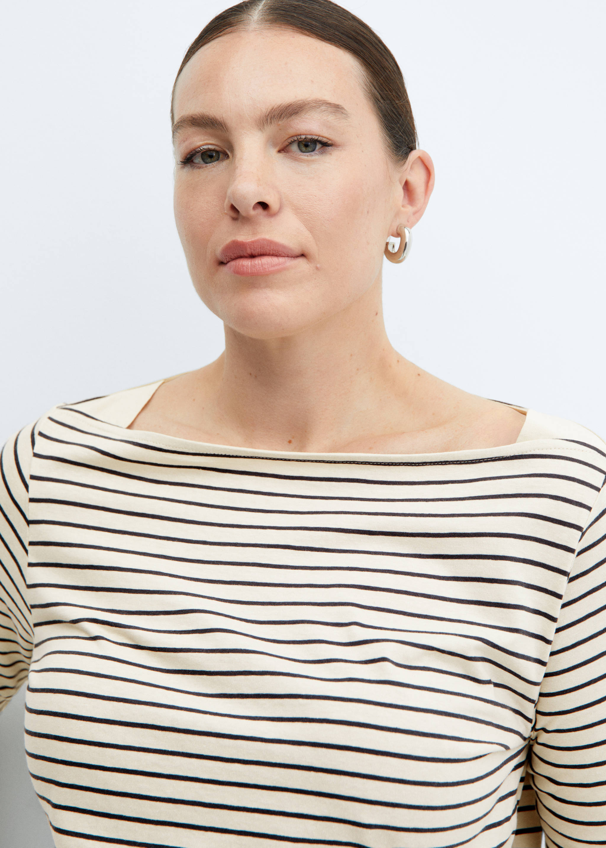 棉质船型领T恤 - null