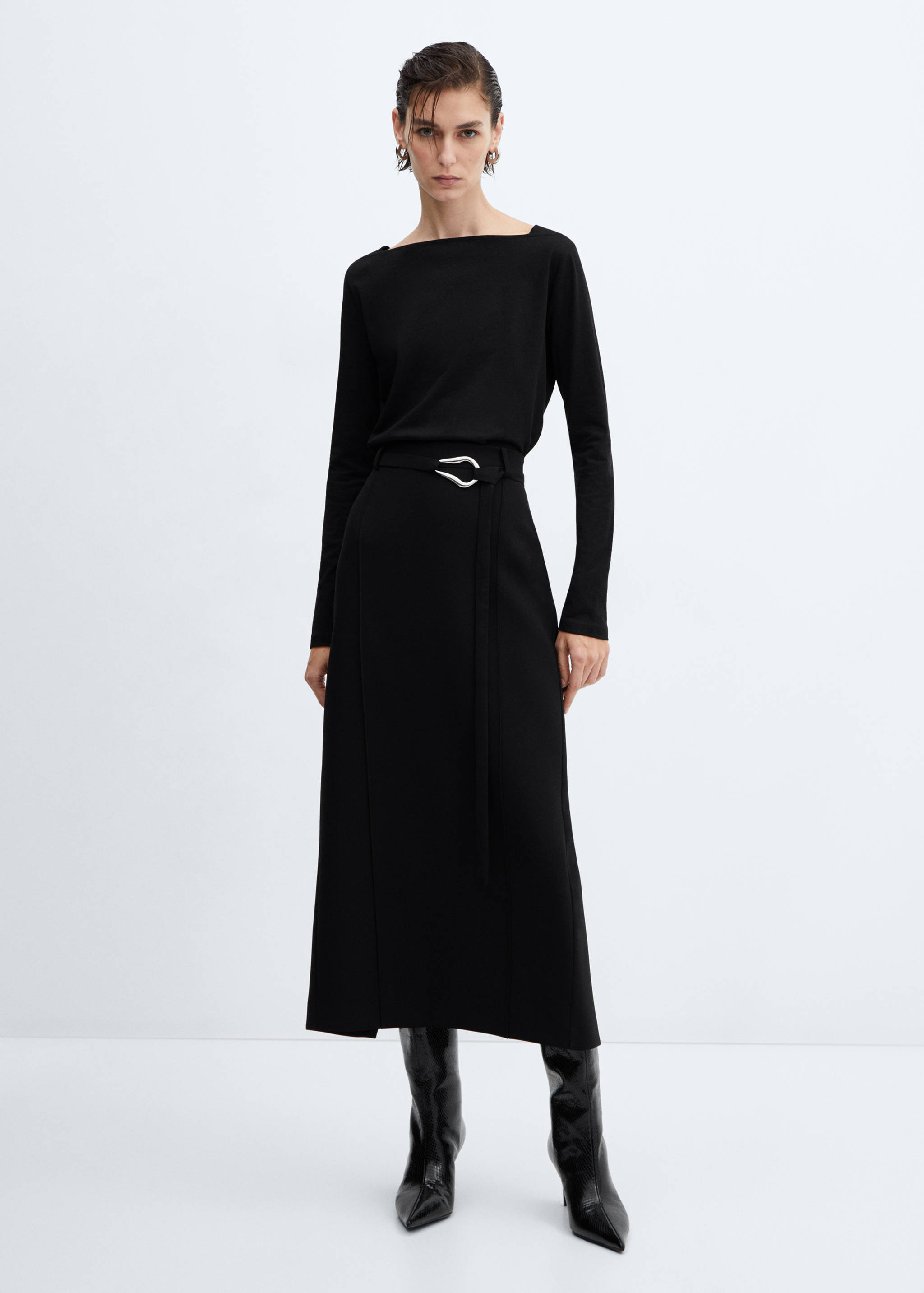 棉质船型领T恤 - null