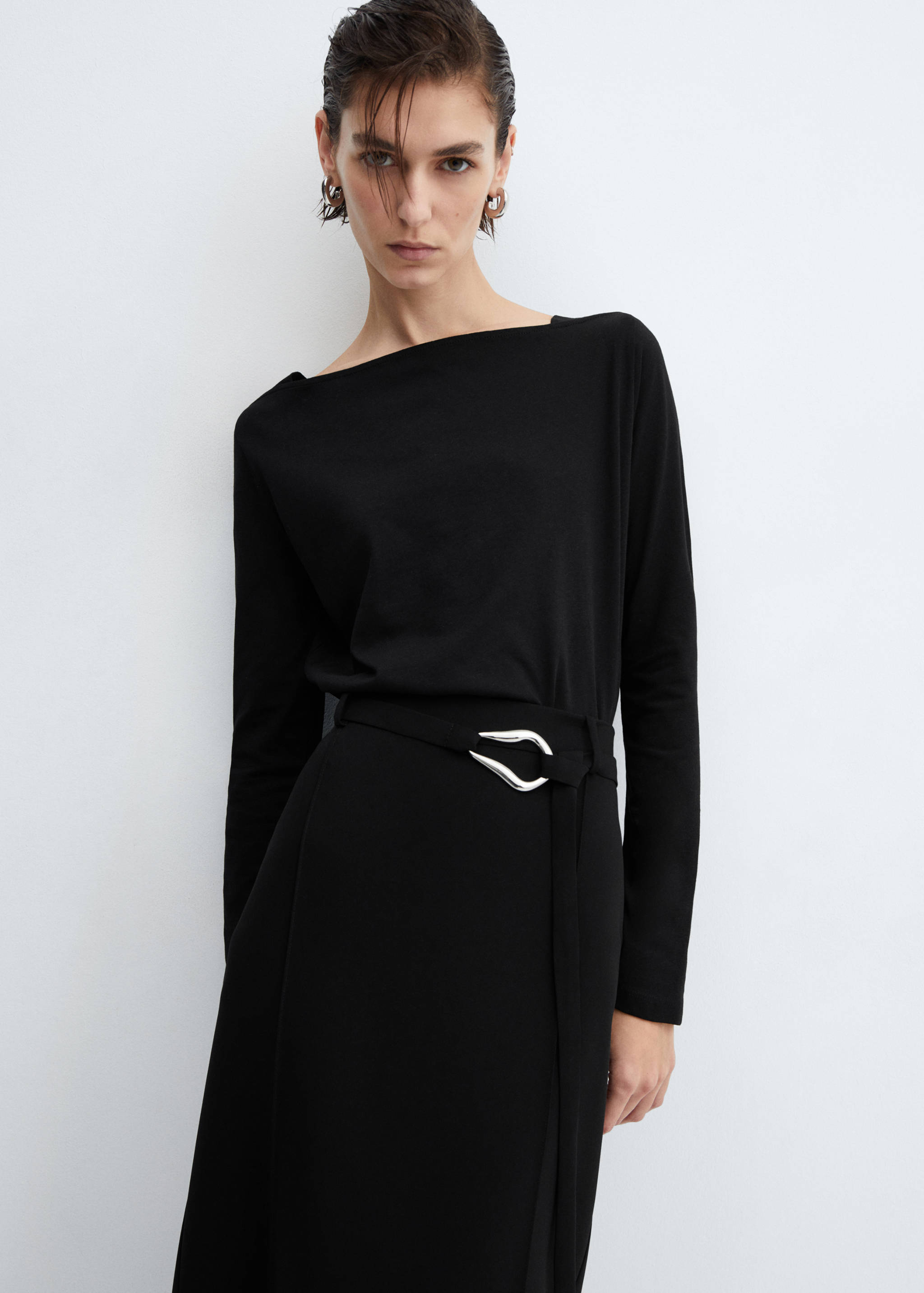 棉质船型领T恤 - null