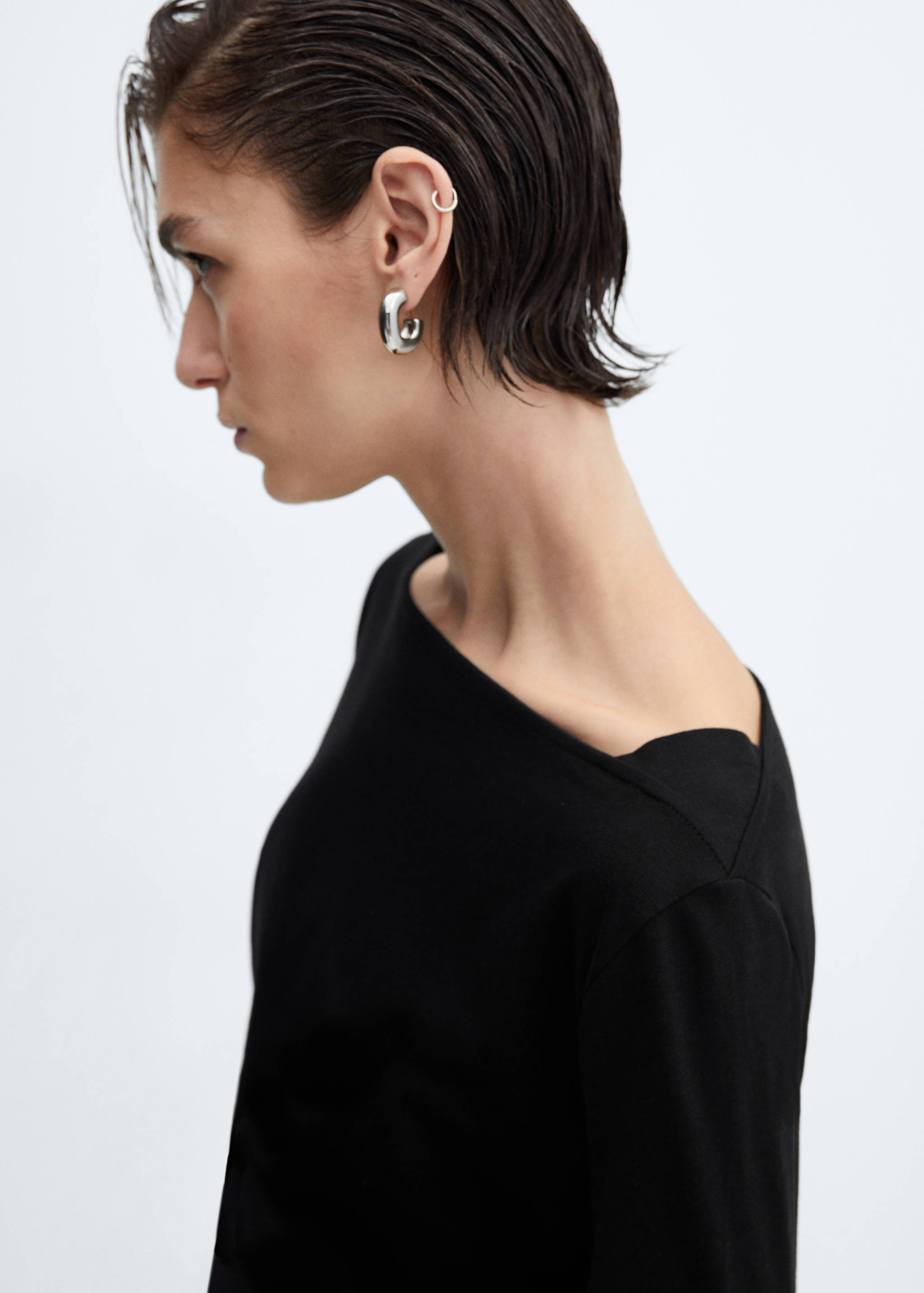 棉质船型领T恤 - null