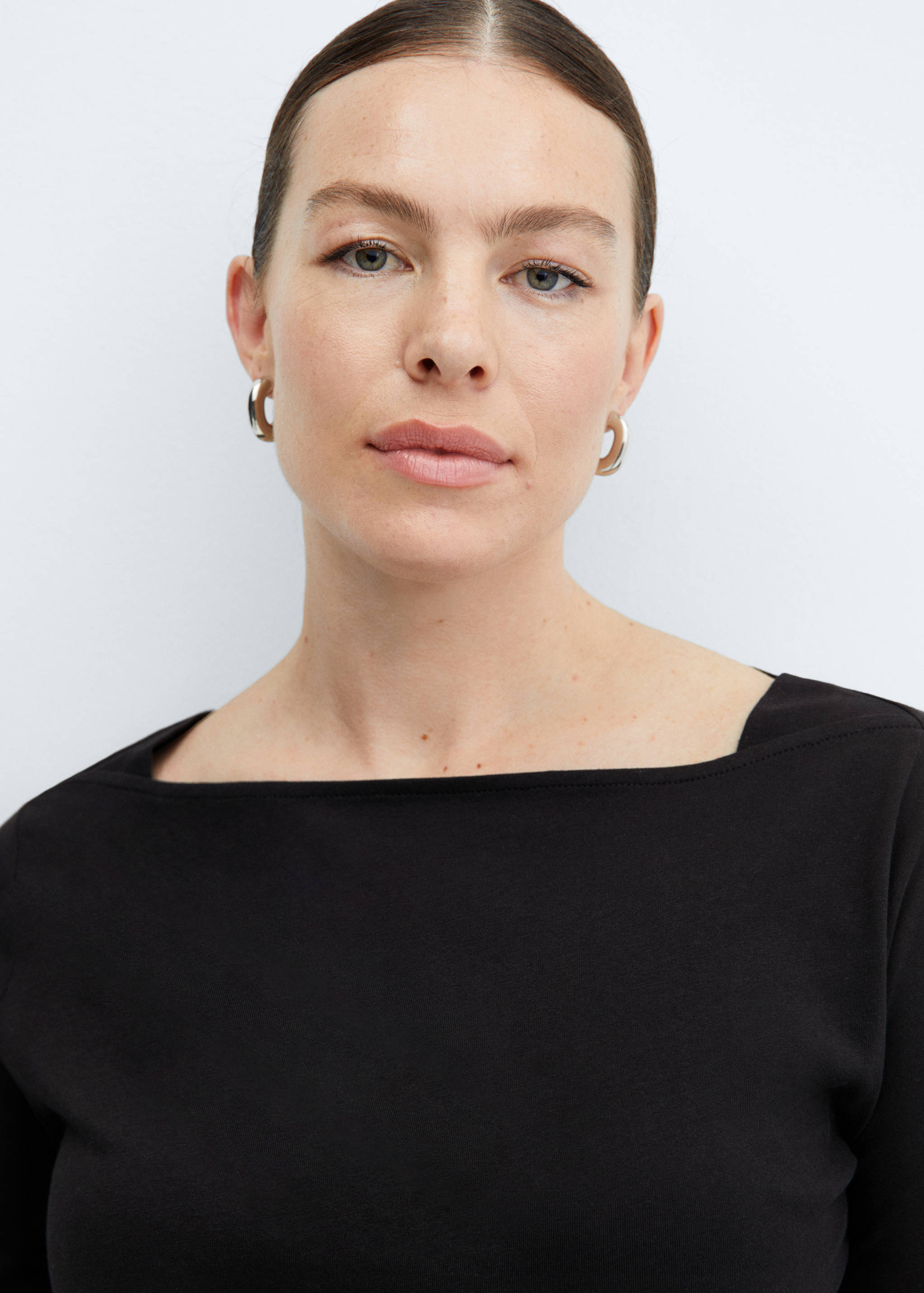 棉质船型领T恤 - null