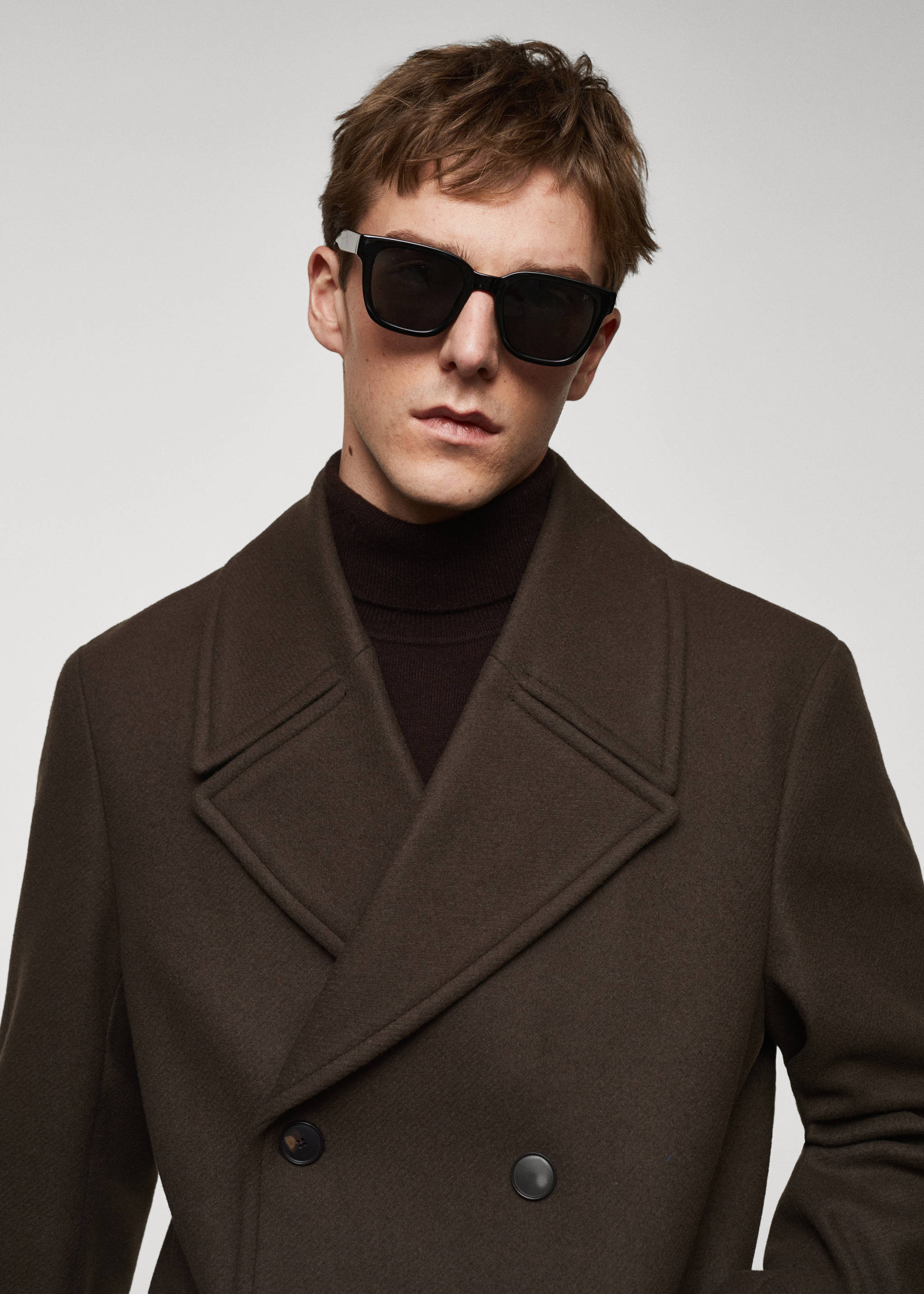 系扣羊毛双排扣大衣 - null