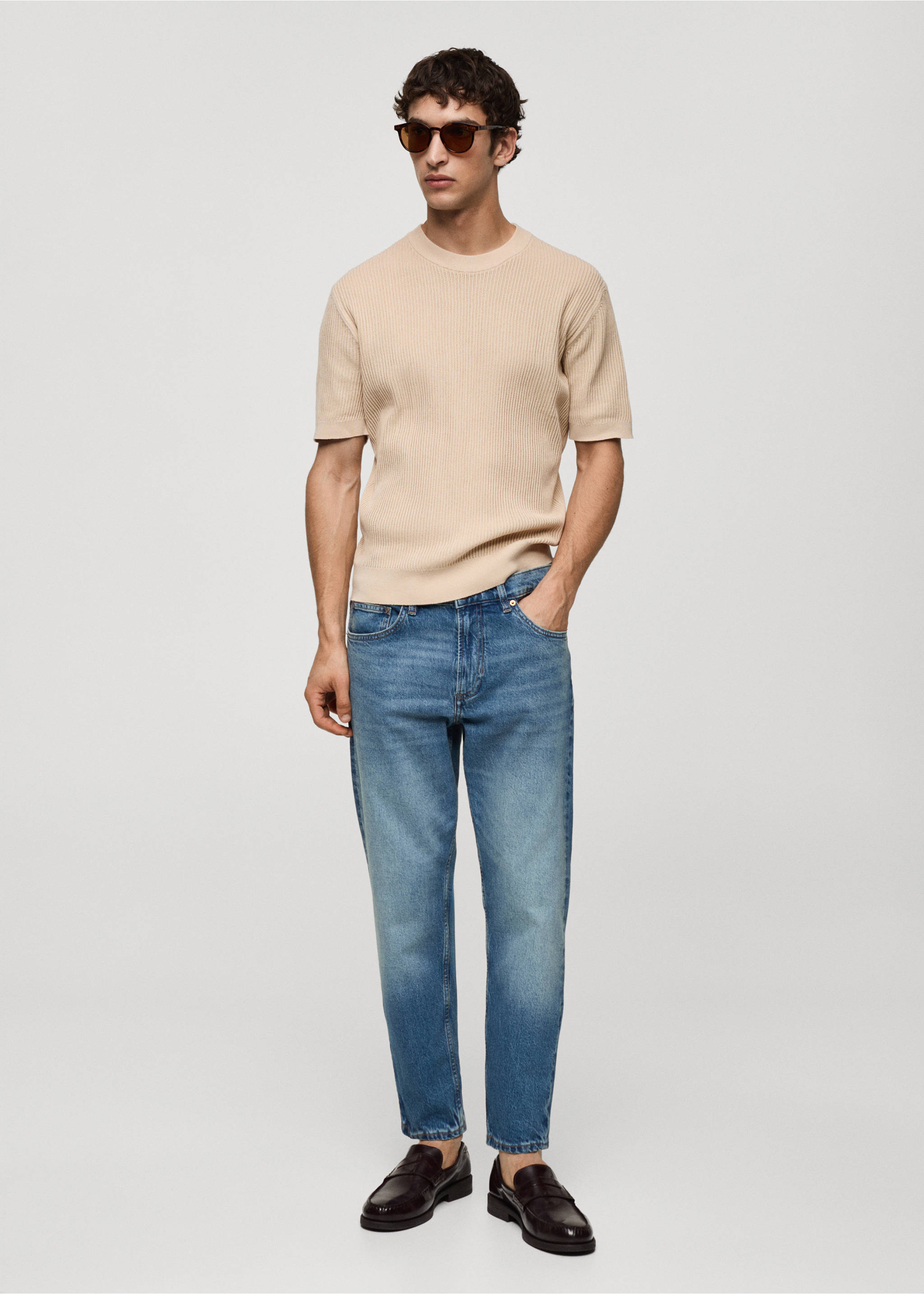Jeans tapered-fit - Plano general, Azul medio vintage. Ref: 67010635-00.