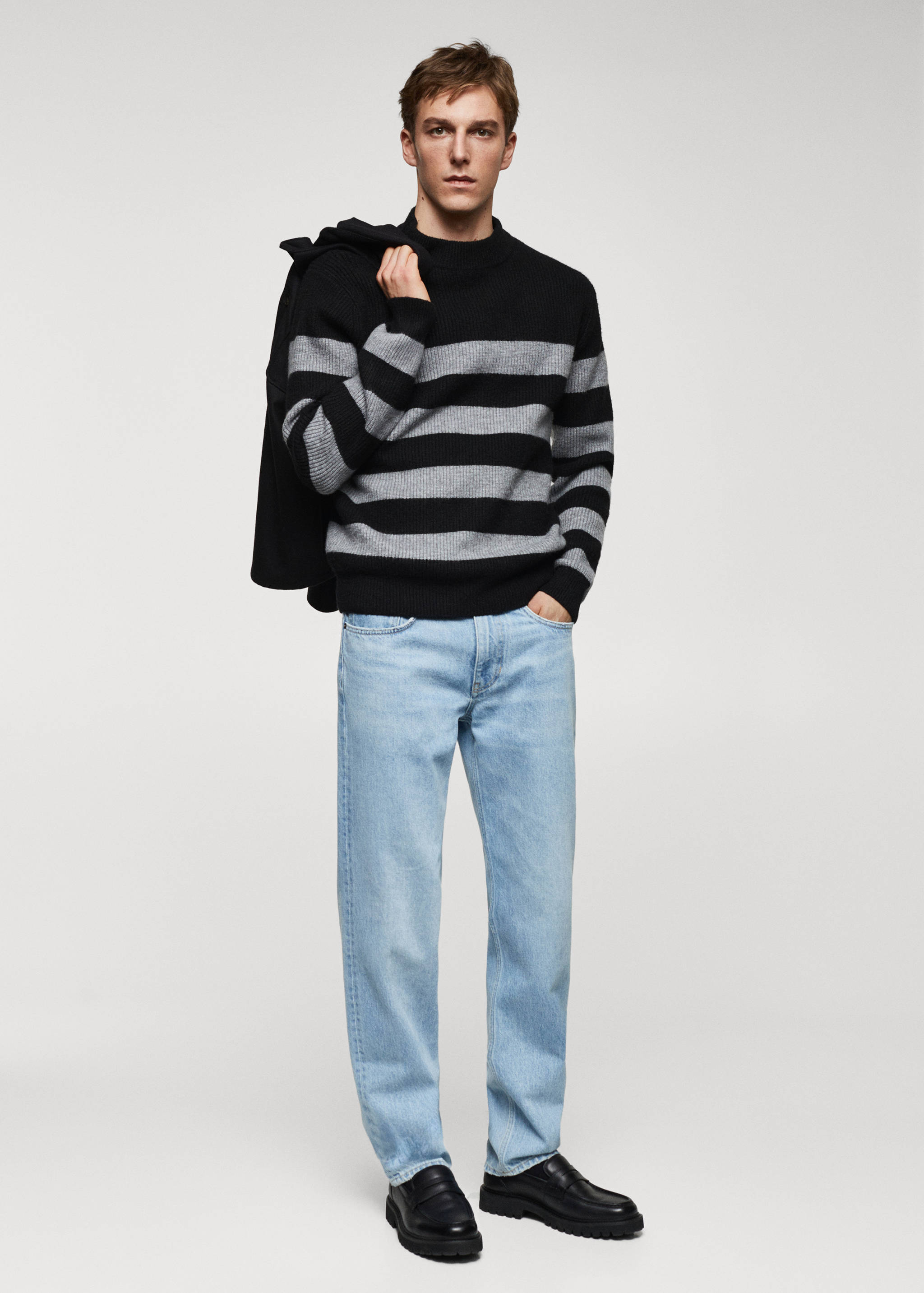 Striped sweater with perkins neck - General plane