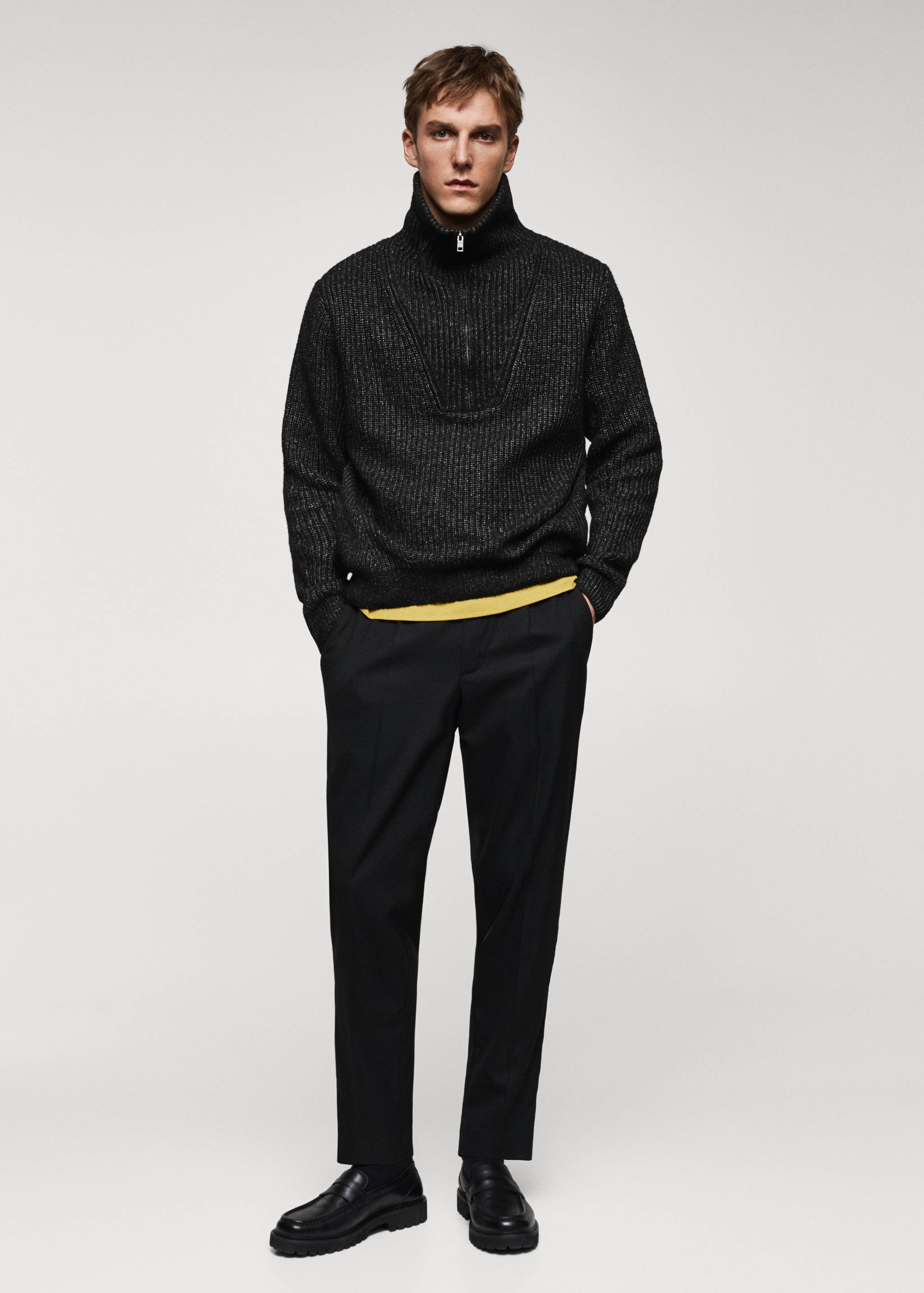 Pull-over laine col montant zippé - Plan général