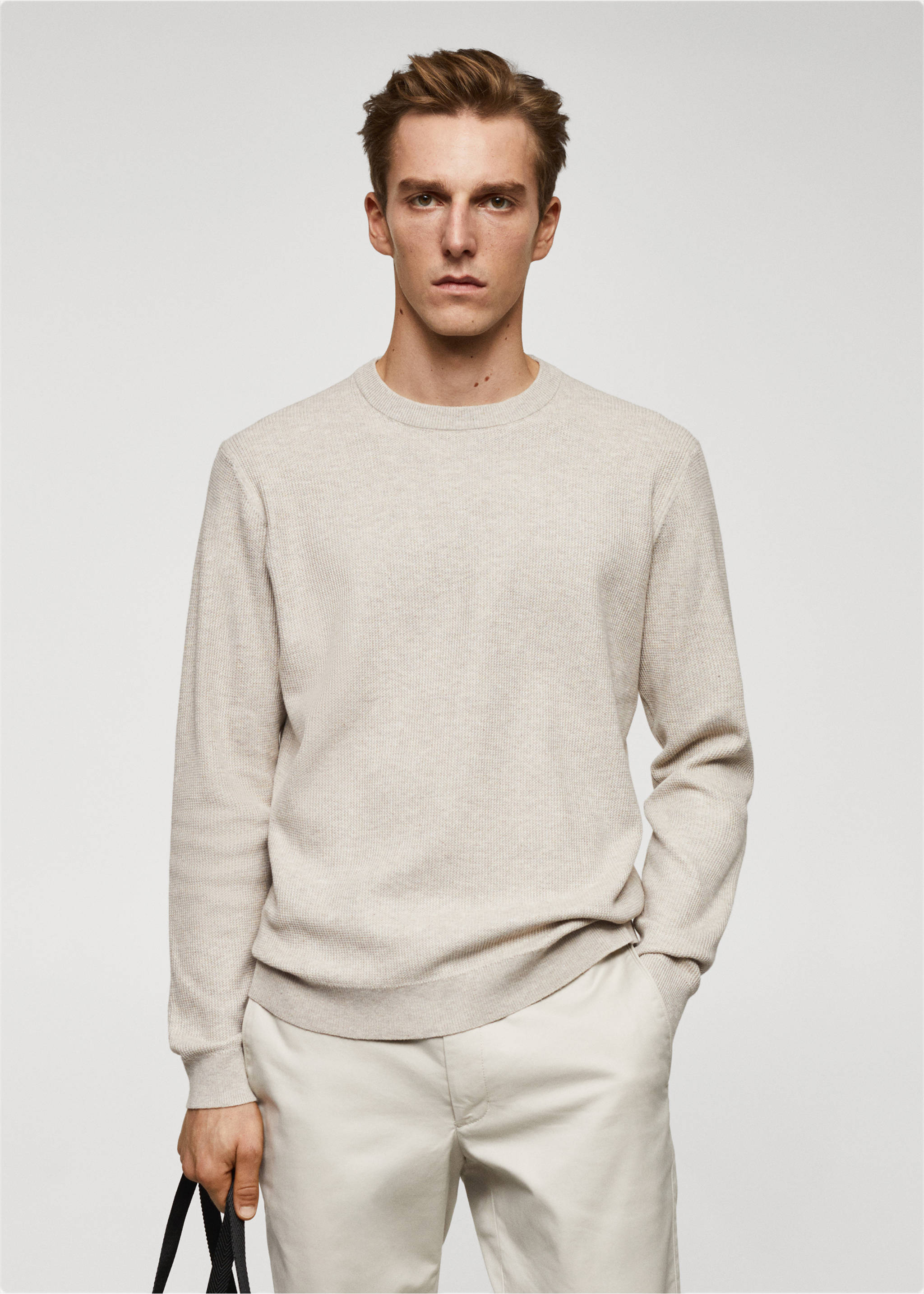 Structured cotton sweater - Medium plane, Beige. Ref: 67010651-00.
