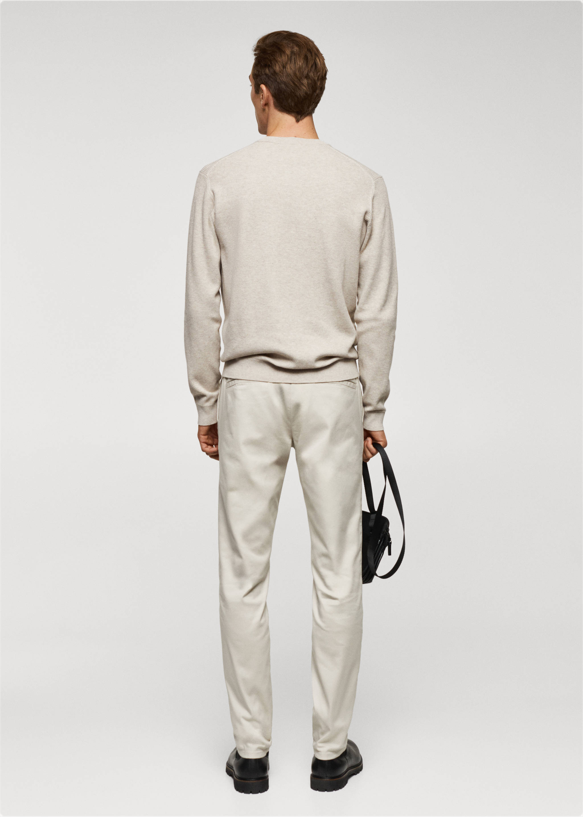 Structured cotton sweater - Reverse of the article, Beige. Ref: 67010651-00.