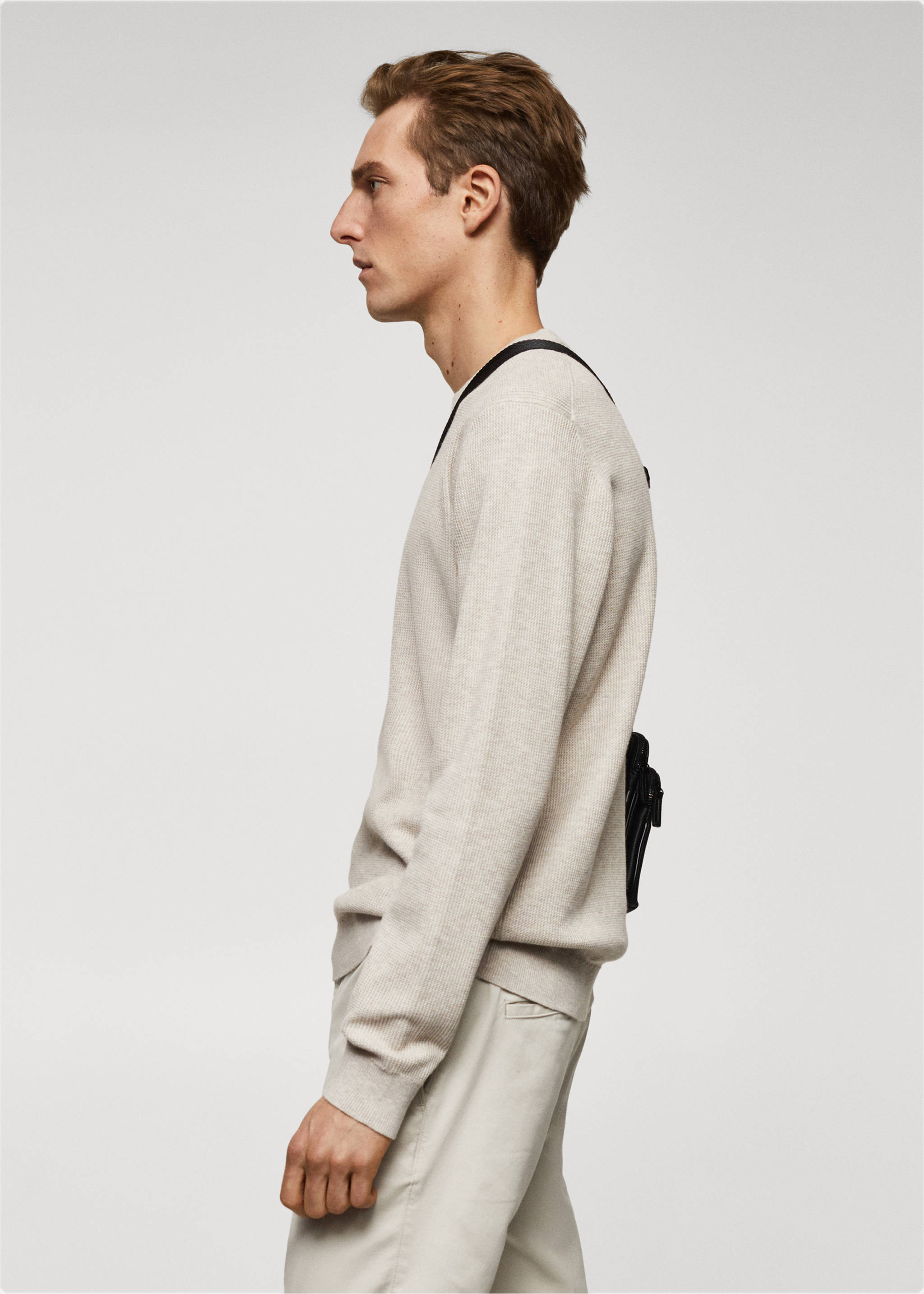 Structured cotton sweater - Details of the article 2, Beige. Ref: 67010651-00.