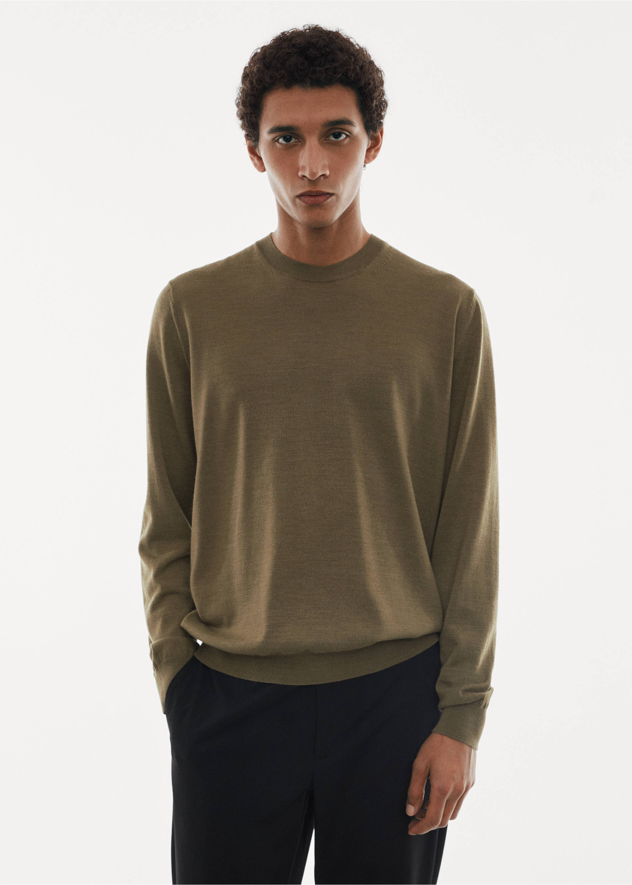 Merino wool washable sweater - Medium plane, Green. Ref: 67010657-00.