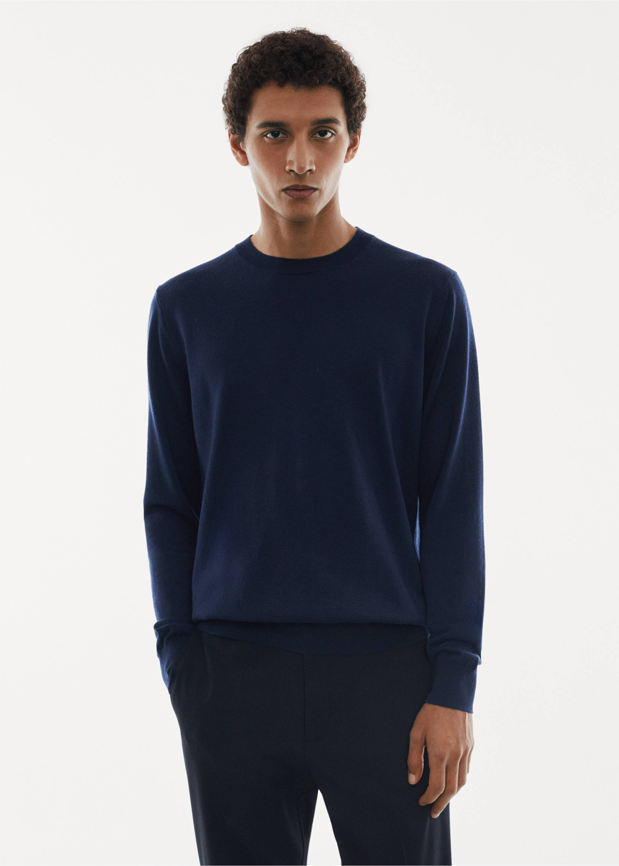 Pull laine mérinos lavable - Plan moyen, Bleu marine. Ref: 67010657-00.