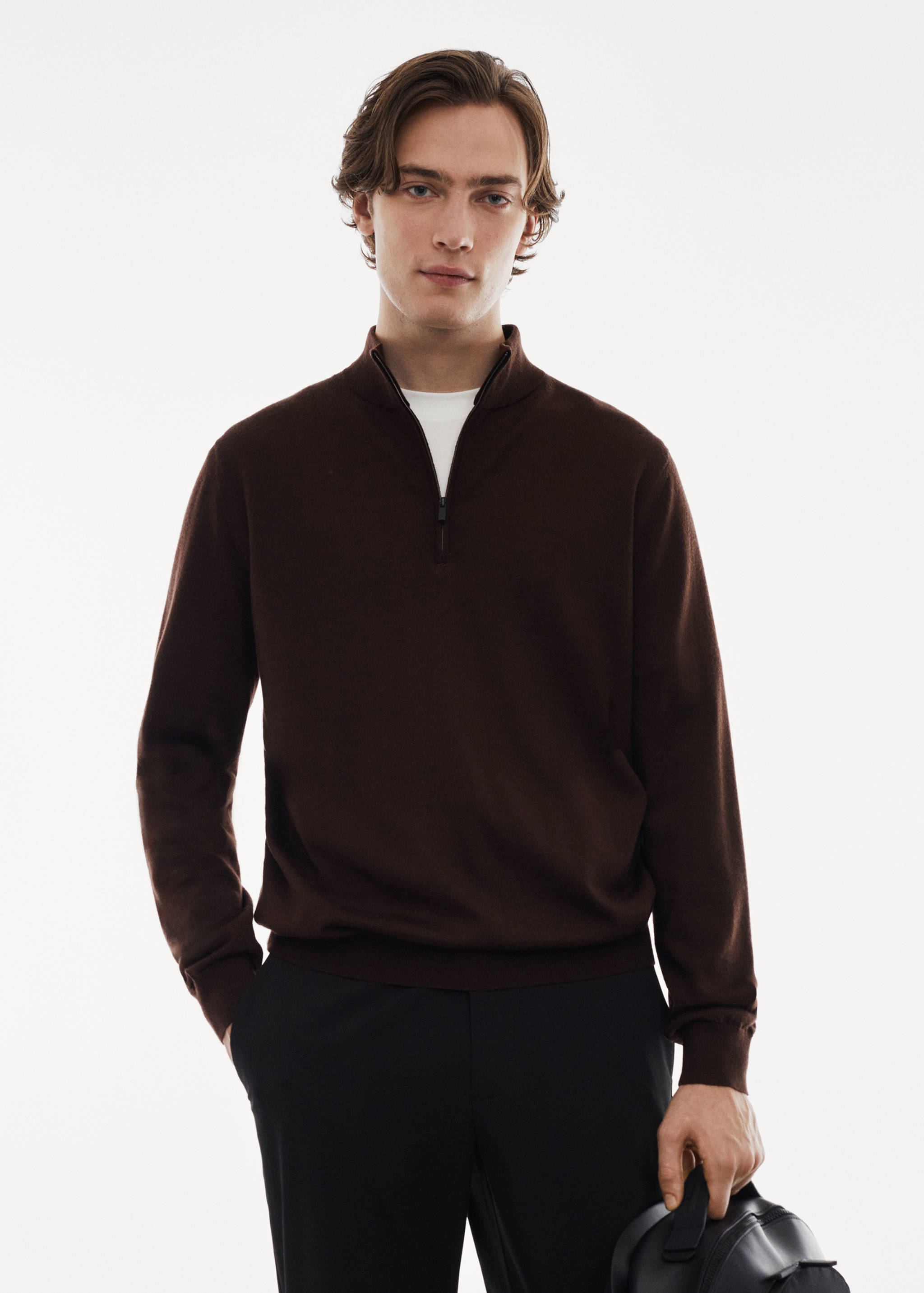 100% merino wool sweater with zip-neck - Medium plane