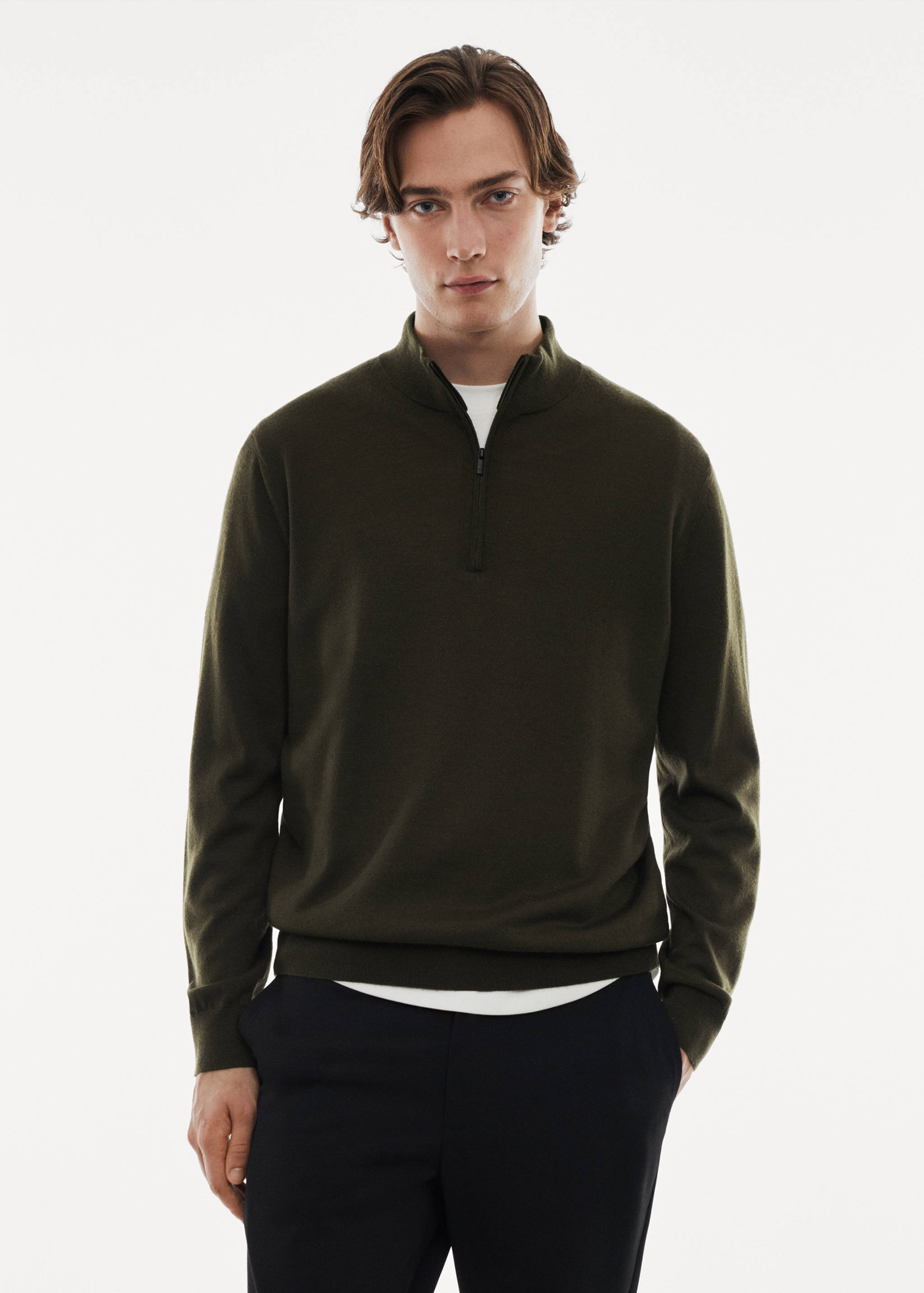 100% merino wool sweater with zip-neck - Medium plane