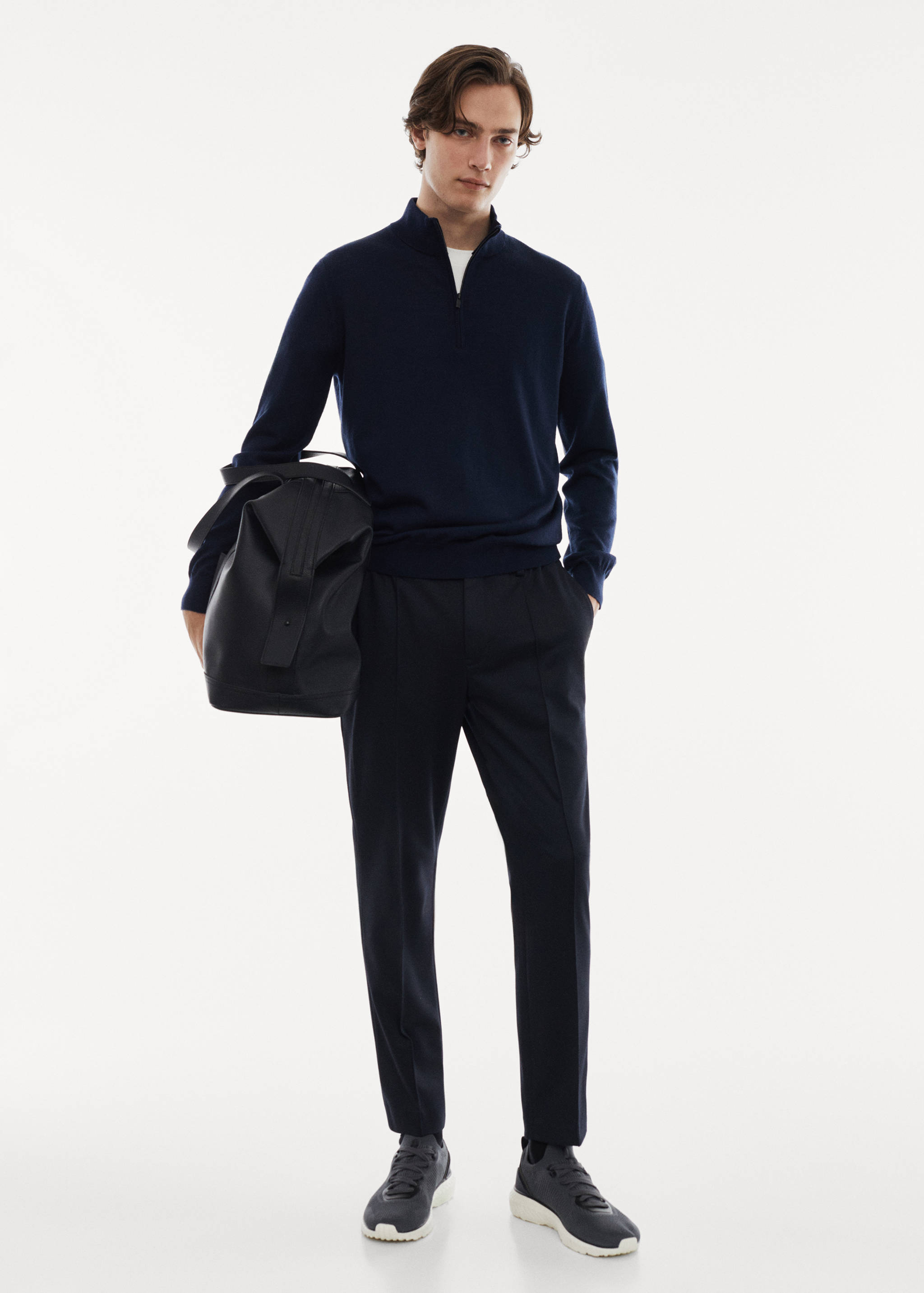 100% merino wool sweater with zip-neck - General plane