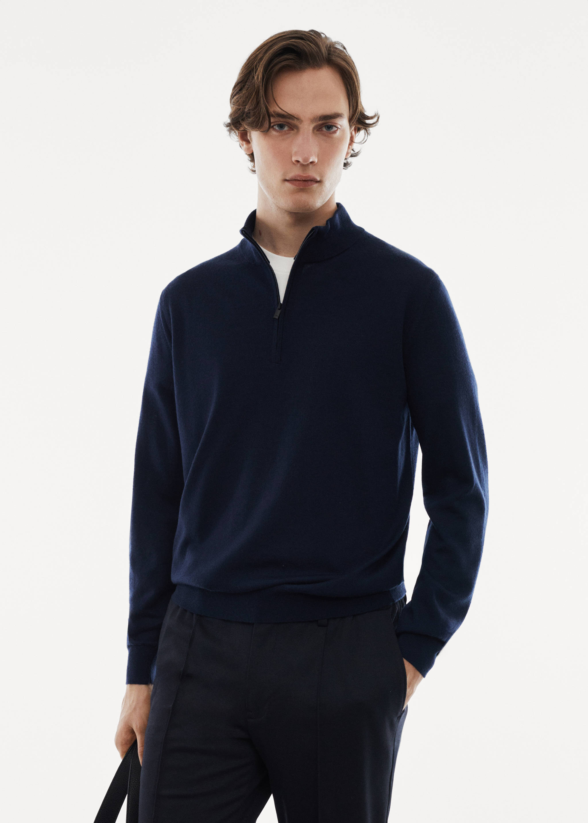 100% merino wool sweater with zip-neck - Medium plane