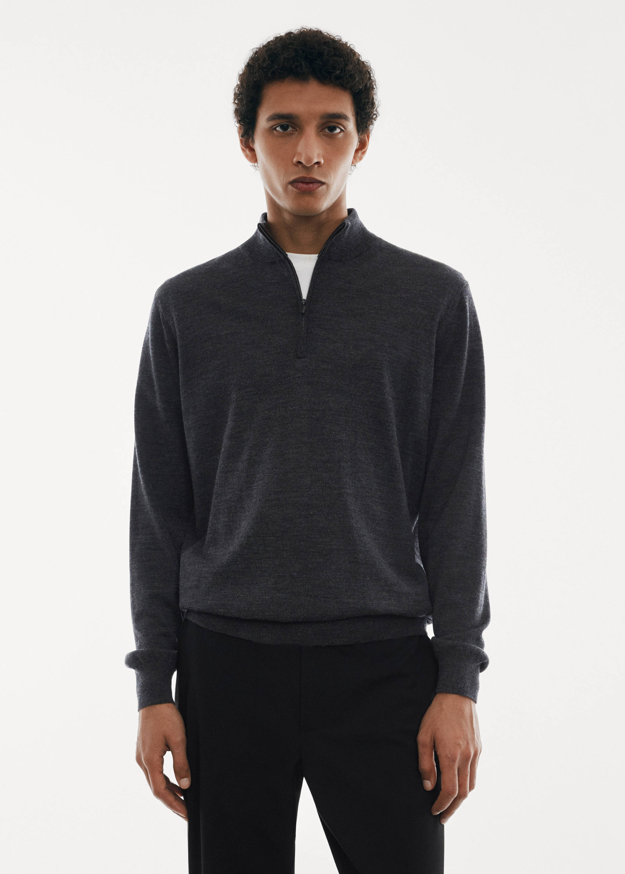 100% merino wool sweater with zip-neck - Medium plane