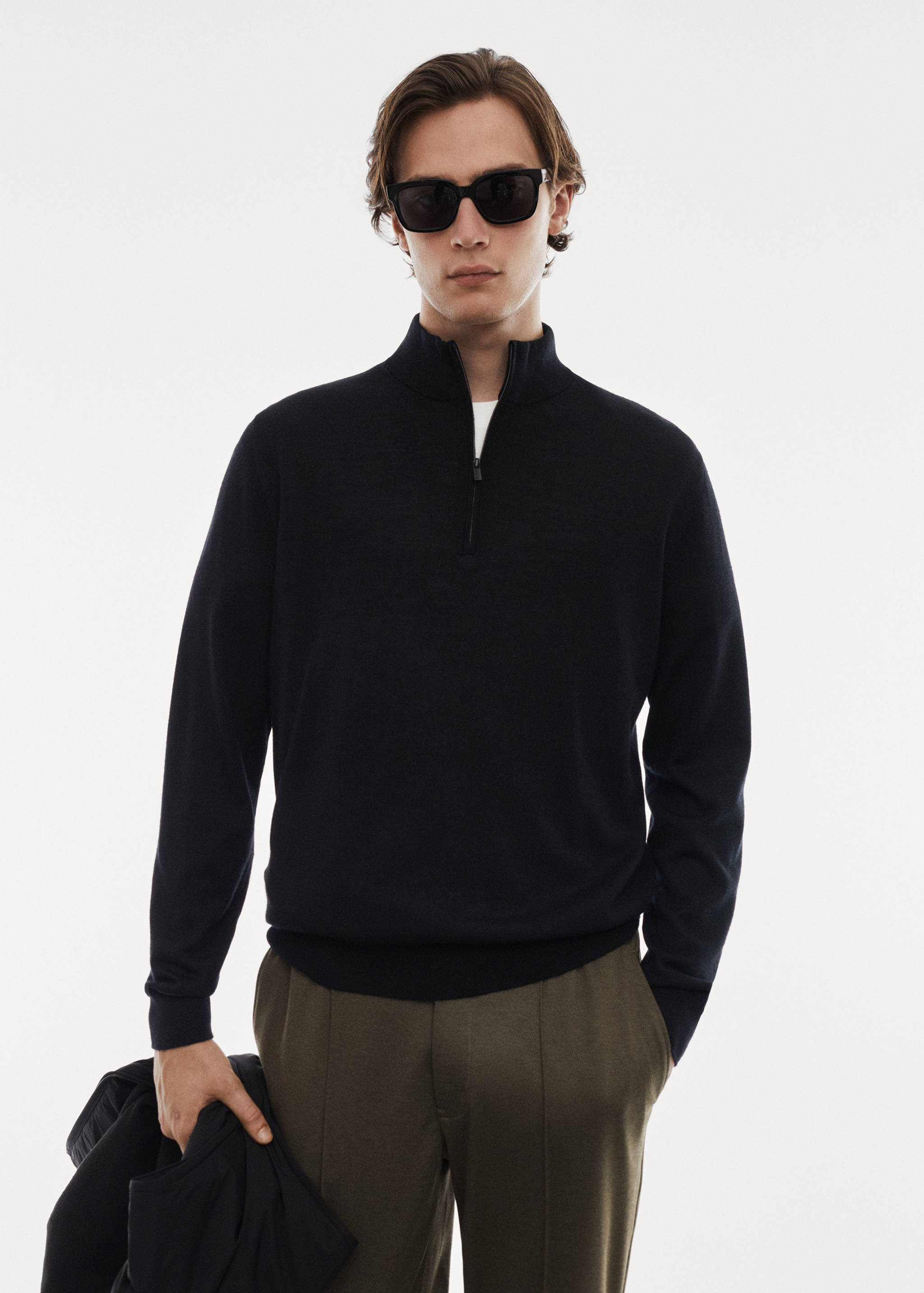 100% merino wool sweater with zip-neck - Medium plane