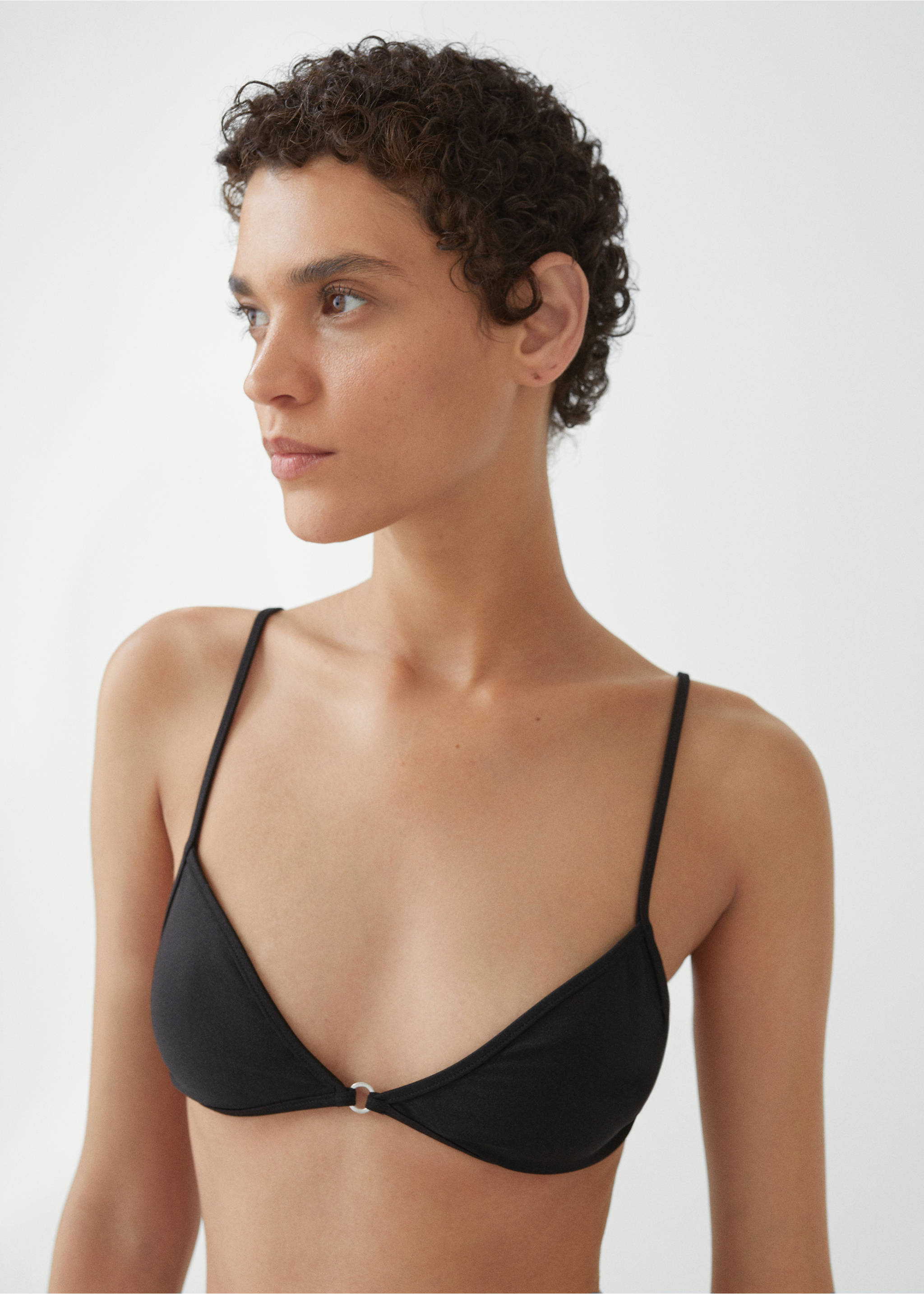 Metallic-detail bikini top - Details of the article 1, Black. Ref: 67014016-00.
