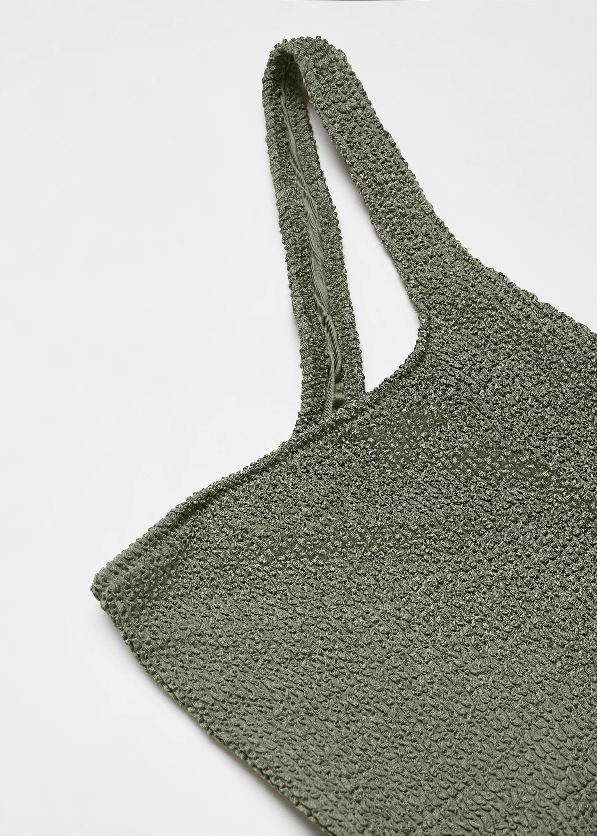 Asymmetrical textured swimsuit - Details of the article 8, Olive Green. Ref: 67014019-00.