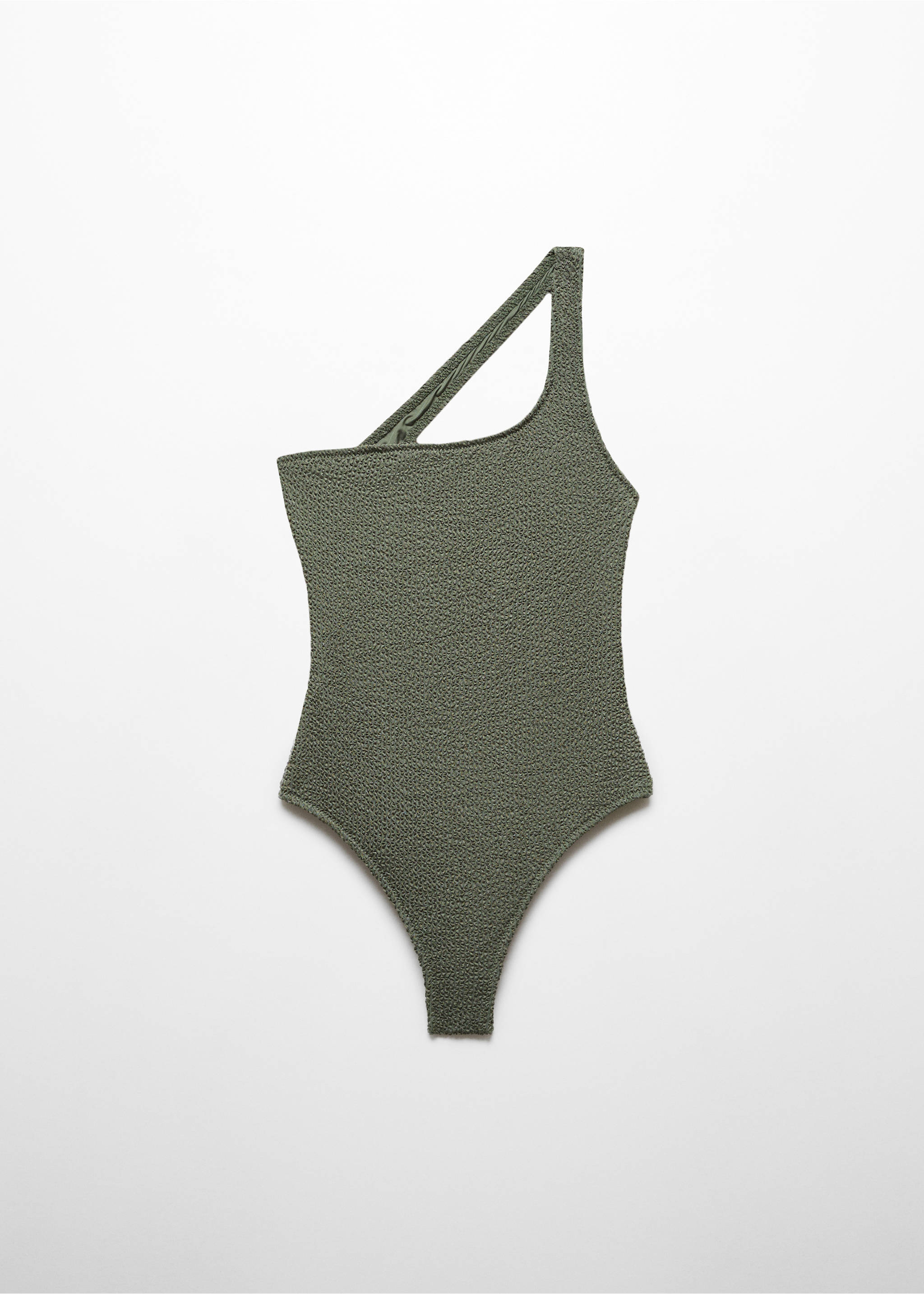 Asymmetrical textured swimsuit - Article without model, Olive Green. Ref: 67014019-00.