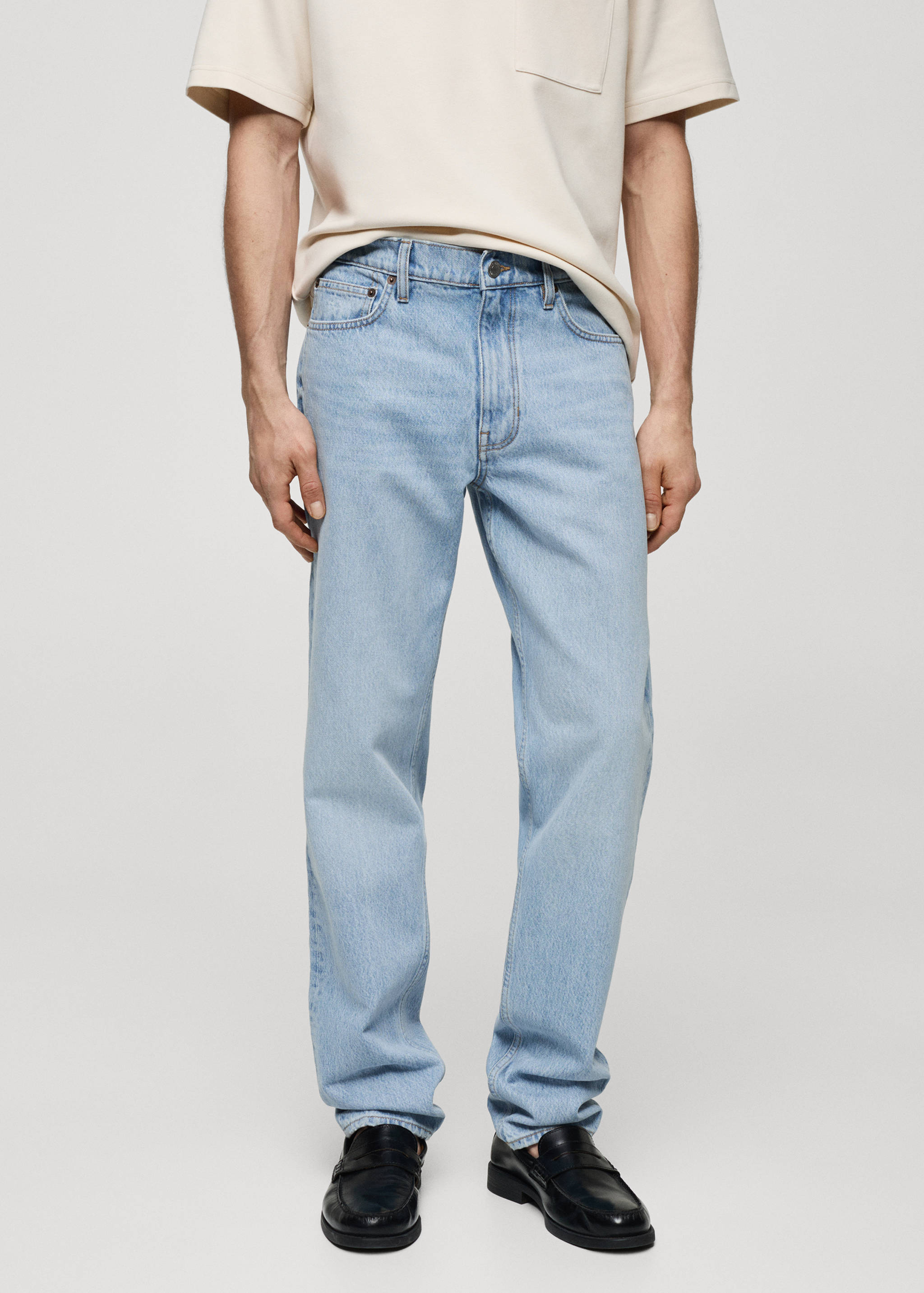 Straight-fit jeans met gewassen effect - Middenvlak