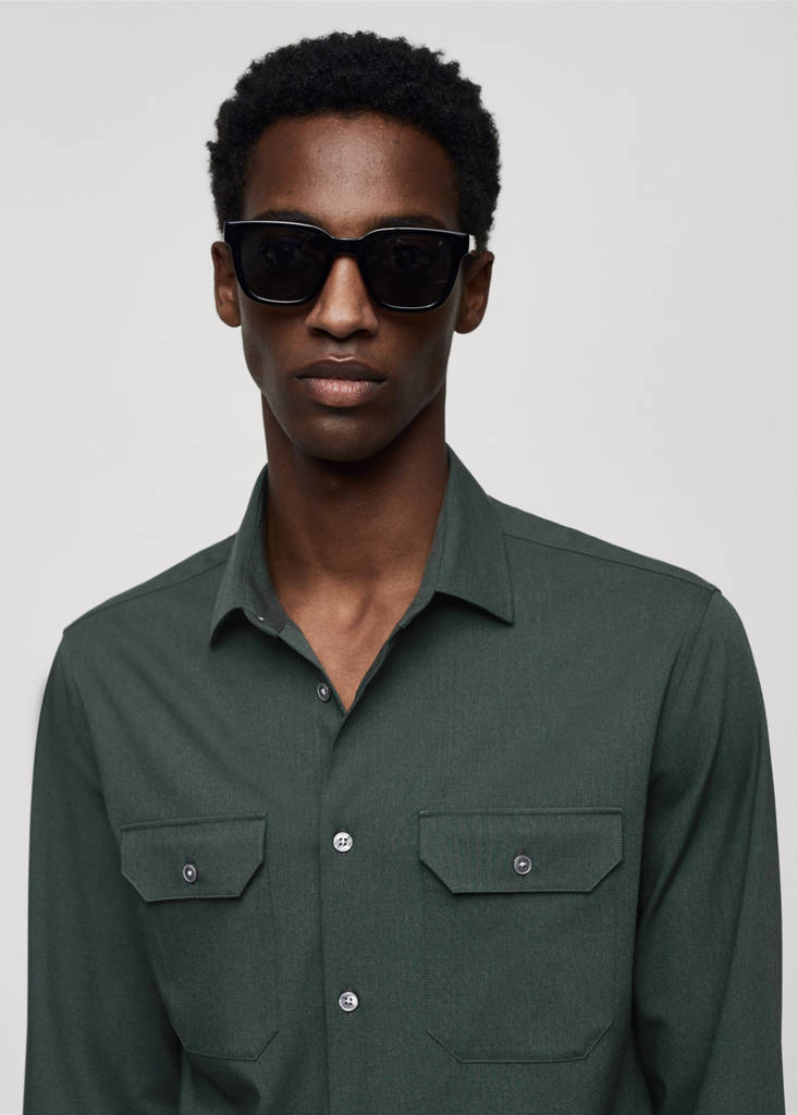 Overshirt with stretch-fabric pockets — Khaki