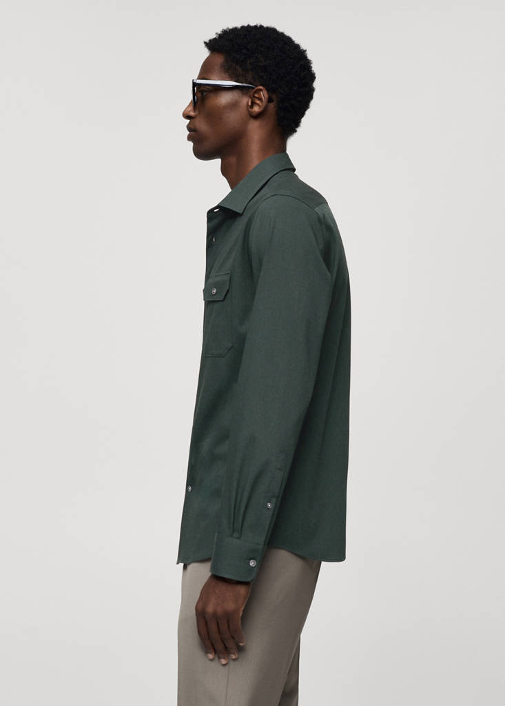 Overshirt with stretch-fabric pockets — Khaki